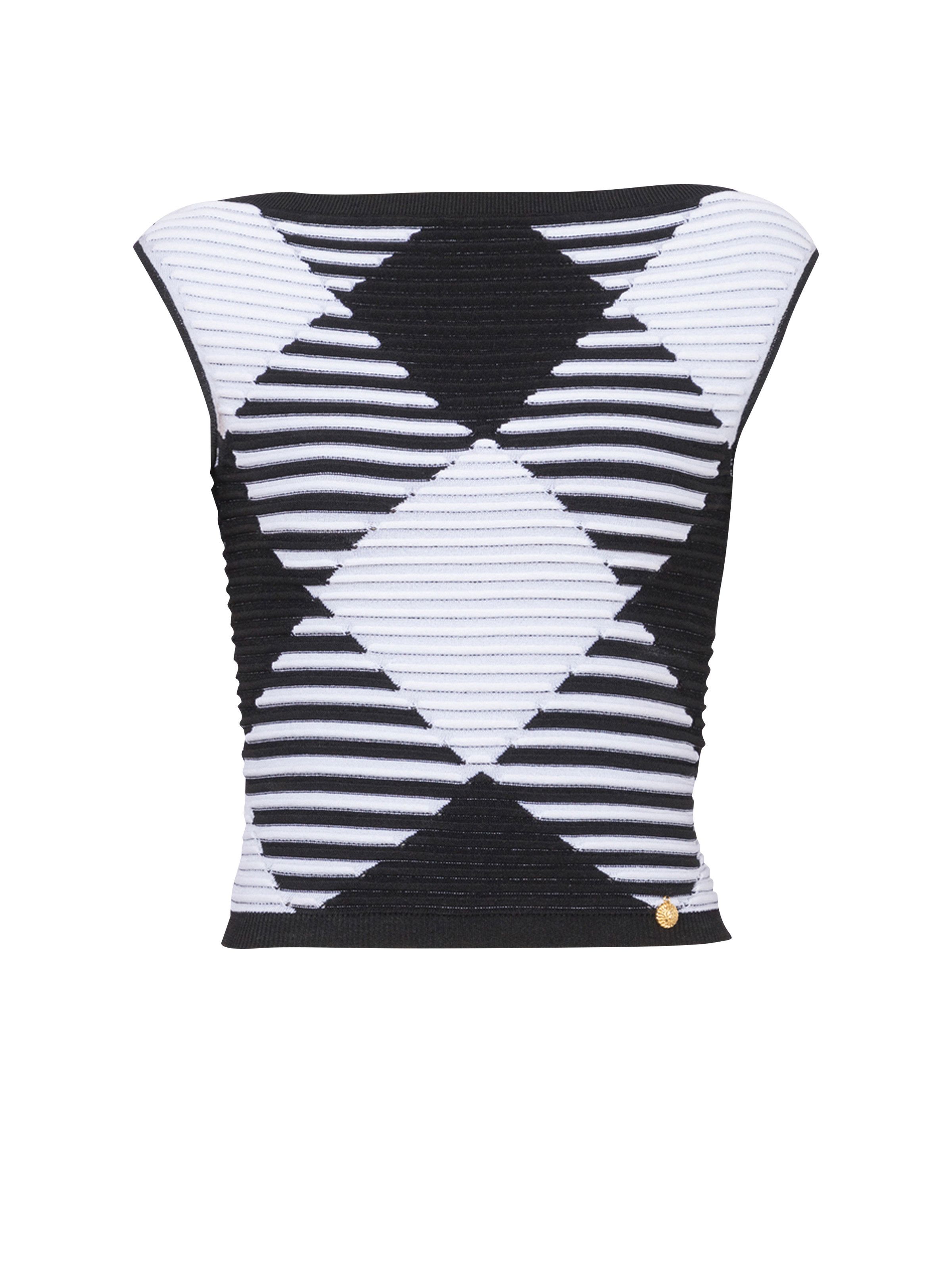 Balmain o1s1wg111025 Cropped Top in Black/White Size M / US 6-8 / IT 42-44 - 1 Thumbnail