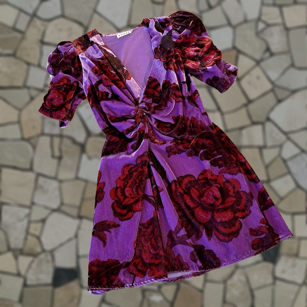 RHODE Rhode Dress Womens S Purple Leanna Velour Floral Mini Women Size S / US 4 / IT 40 - 1 Thumbnail