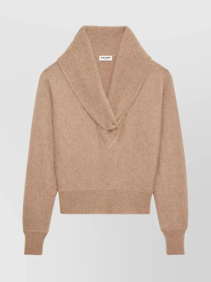 Saint Laurent Paris o1la1rc1a1225 751095 Shawl Neck Sweater in Mohair in Brown Size US XL / EU 56 / 4 - 1 Thumbnail