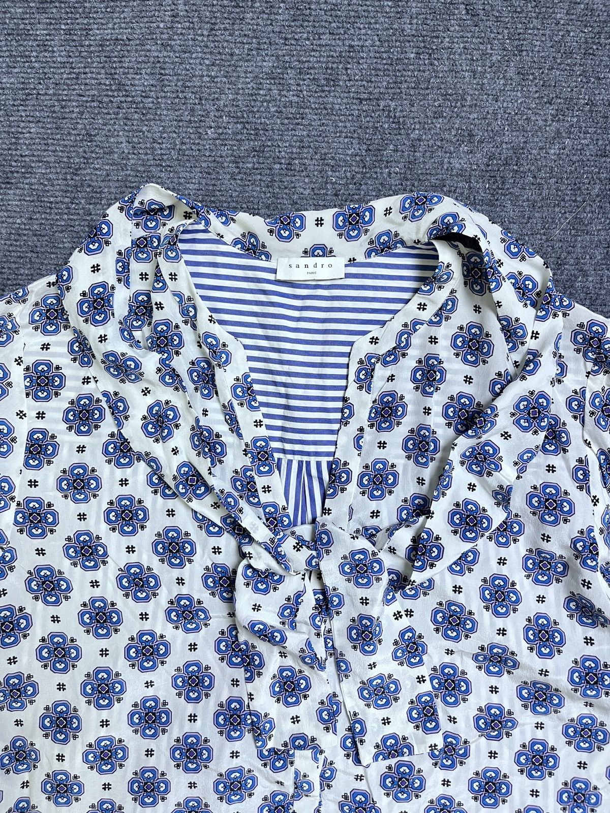 Sandro Sandro Blanc Mixed Pattern Silk Blouse (White) Size S / US 4 / IT 40 - 3 Thumbnail