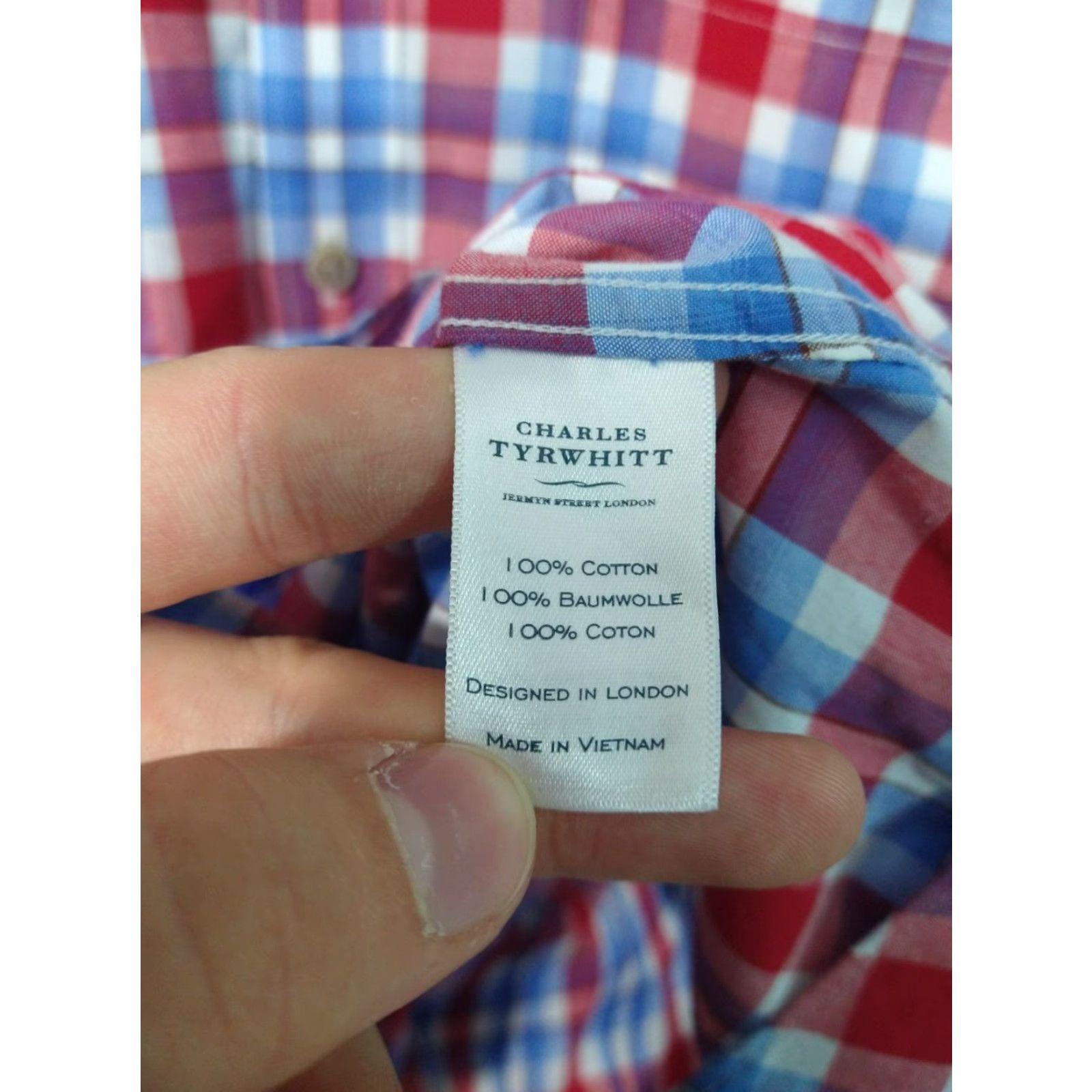 Charles Tyrwhitt CHARLES TYRWHITT Slim Fit Button-Up Shirt Mens Large Blue Red Plaid Short Sleeve Cotton Classic Preppy Size US L / EU 52-54 / 3 - 6 Thumbnail