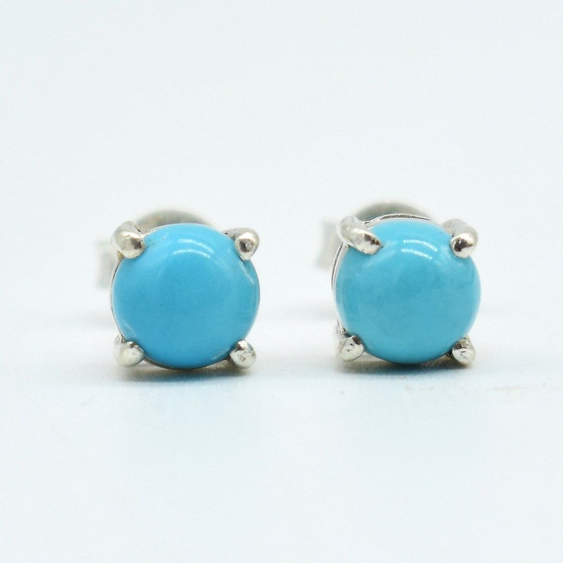 Handmade Arizona Turquoise Stud Earrings Sterling Silver, Round (6mm) Size ONE SIZE - 3 Thumbnail