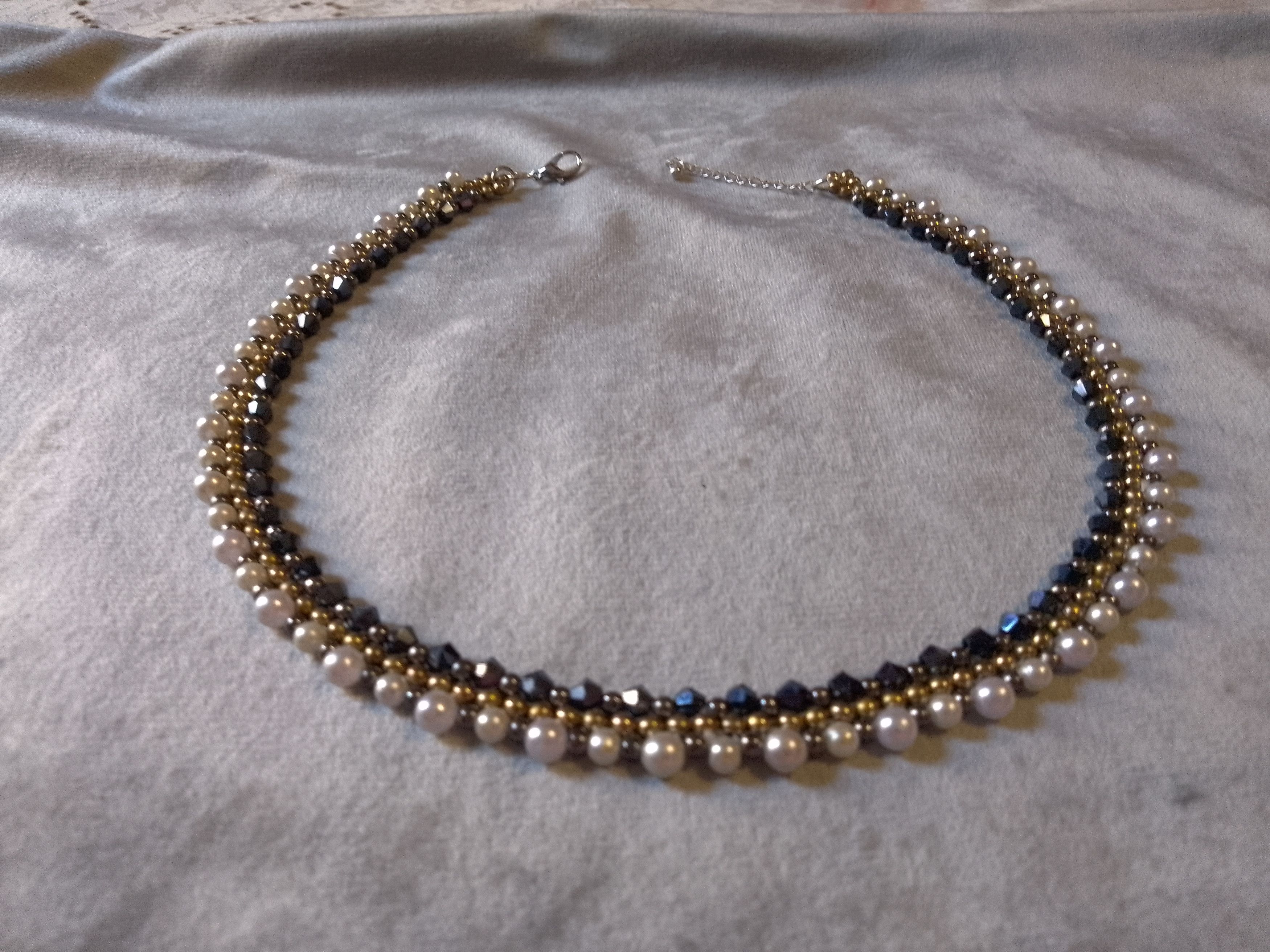 Handmade Necklace. White Pearls dark Blue crystal. Super elegant Size ONE SIZE - 4 Thumbnail
