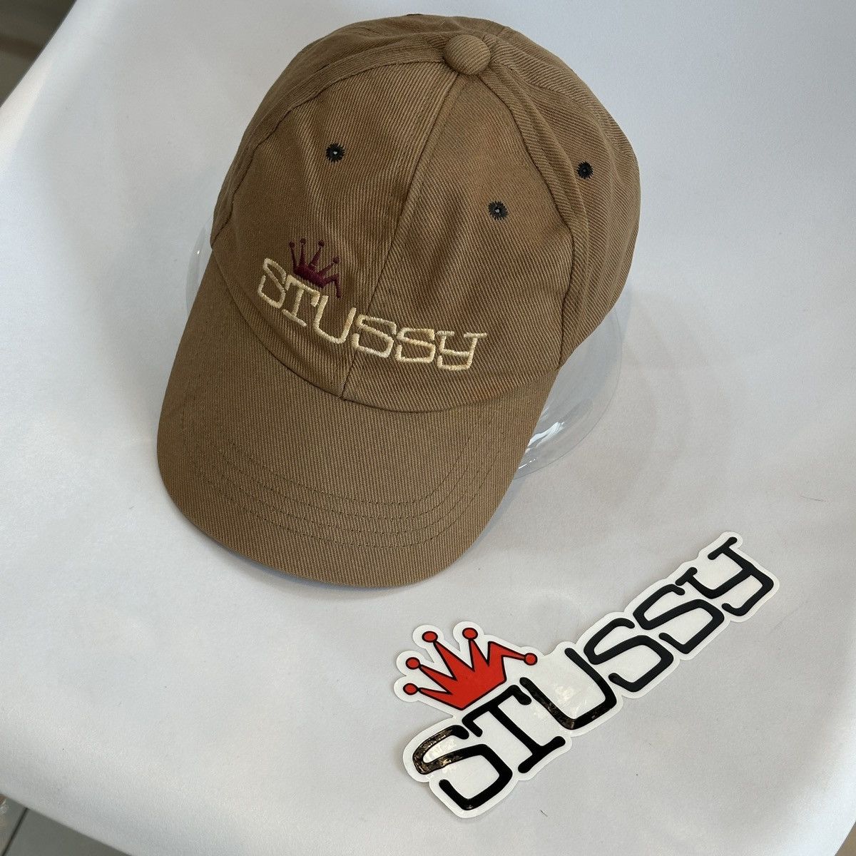 image of Stussy Spellouts Crown Logo 90's Made In Usa Snapback in Brown, Men's