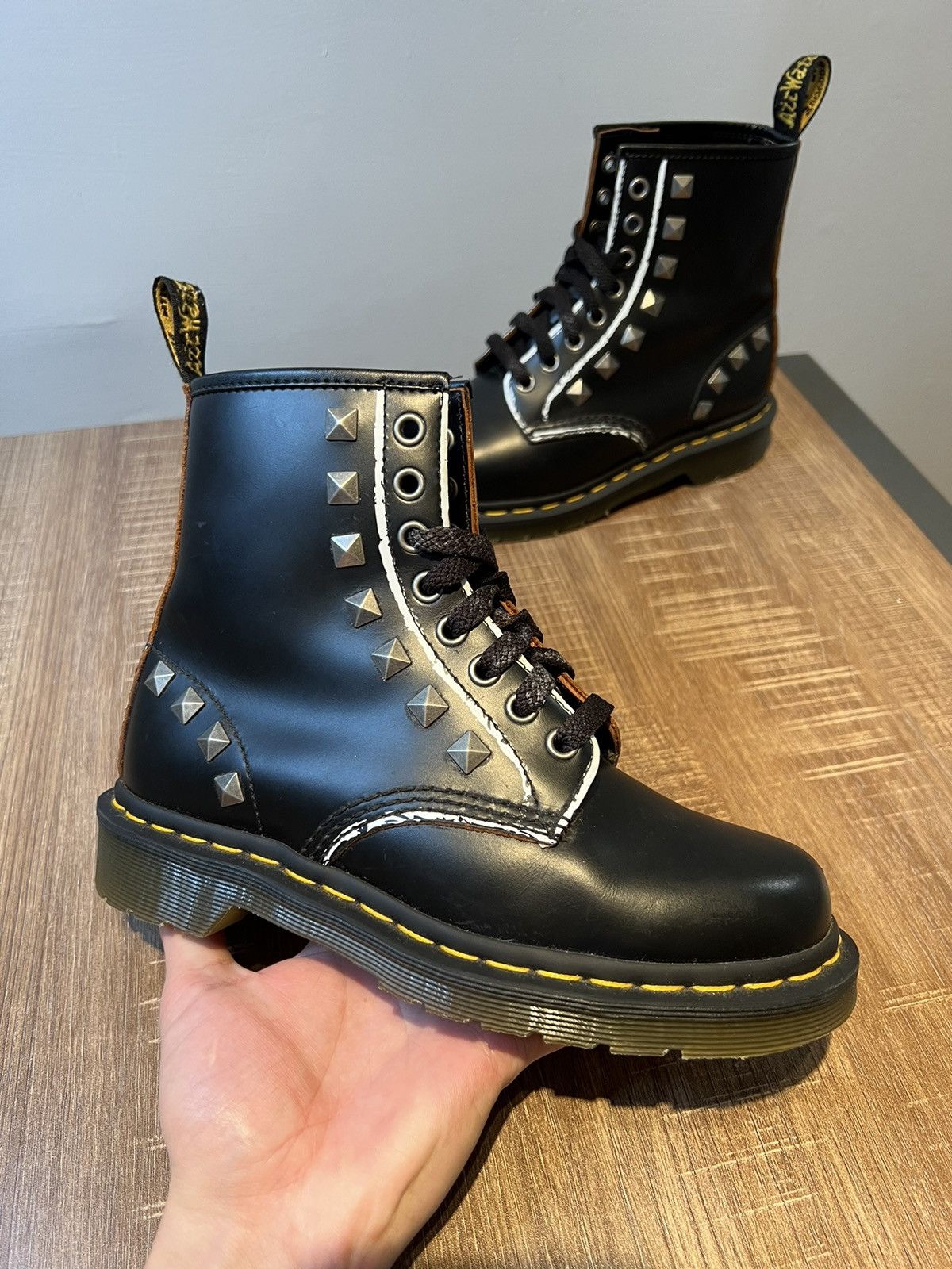 image of Unisex Dr Martens 1460 Stud Black Leather Boots Size 6 L 5 M, Women's