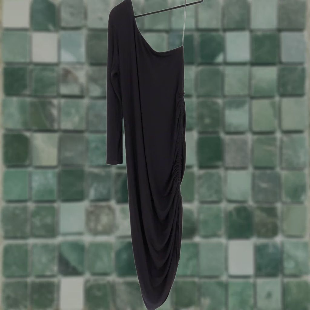 Vintage LNA Dress Black One Shoulder Long Sleeve Ruched Bodycon Womens 2X Size XXL / US 16-18 / IT 52-54 - 1 Thumbnail
