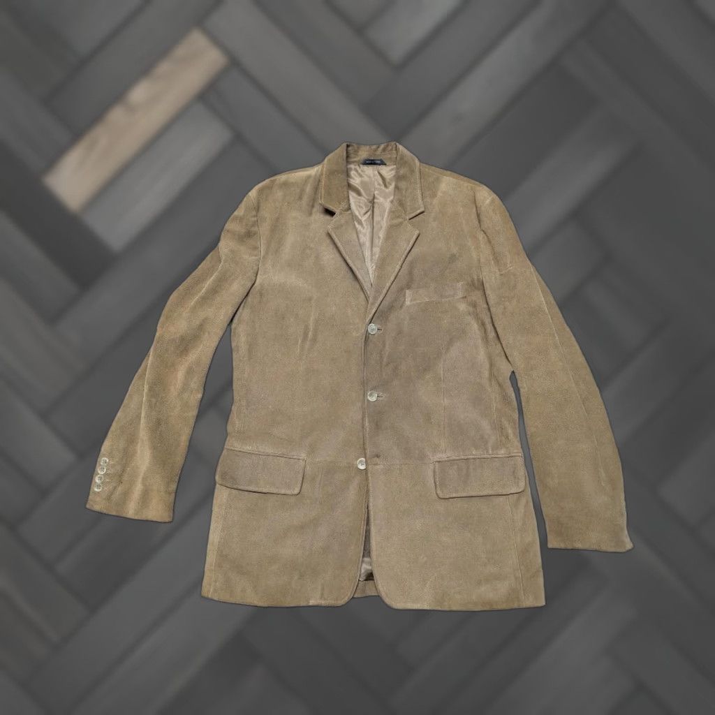 Banana Republic VINTAGE Banana Republic leather COWHIDE blazer jacket Blazer Mens 42L Brown Cowhide Leather 42L 90s event Size 42R - 1 Thumbnail