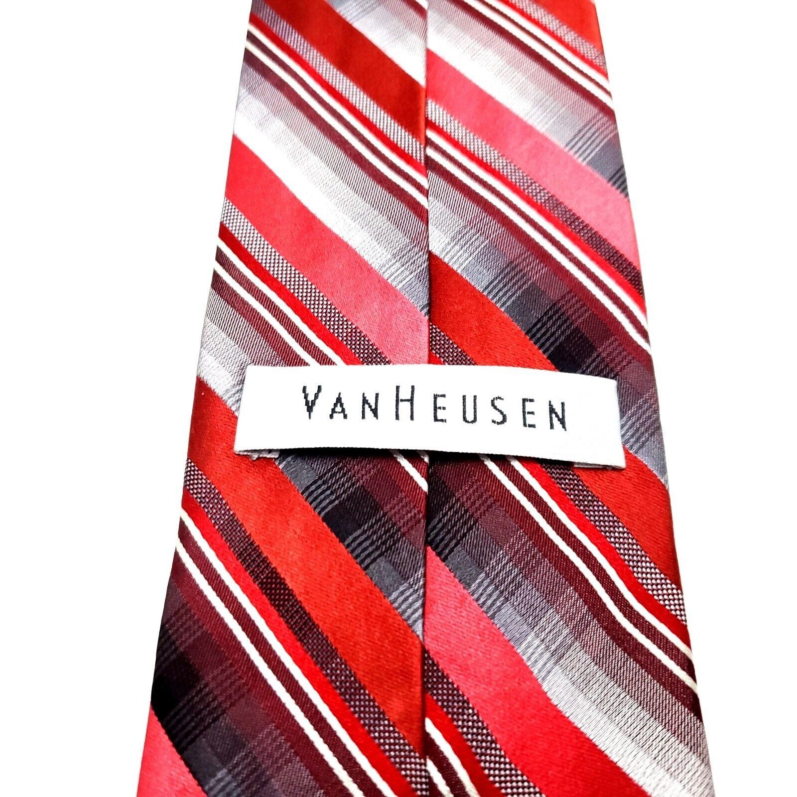 Van Heusen Van Heusen Silk Tie Red Striped Woven Size ONE SIZE - 3 Thumbnail