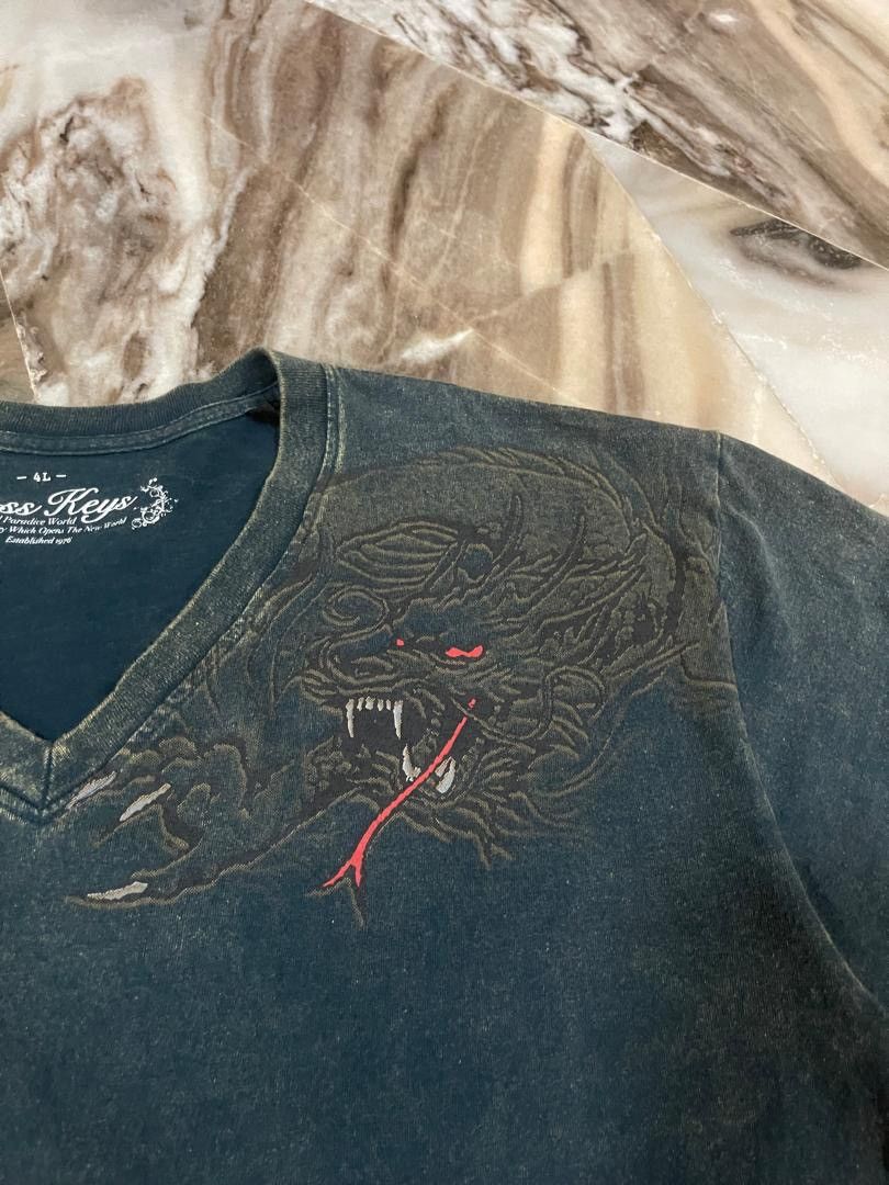Japanese Brand Cross Keys Dragon Poem Long Sleeve Tee Shirt Size US L / EU 52-54 / 3 - 7 Thumbnail