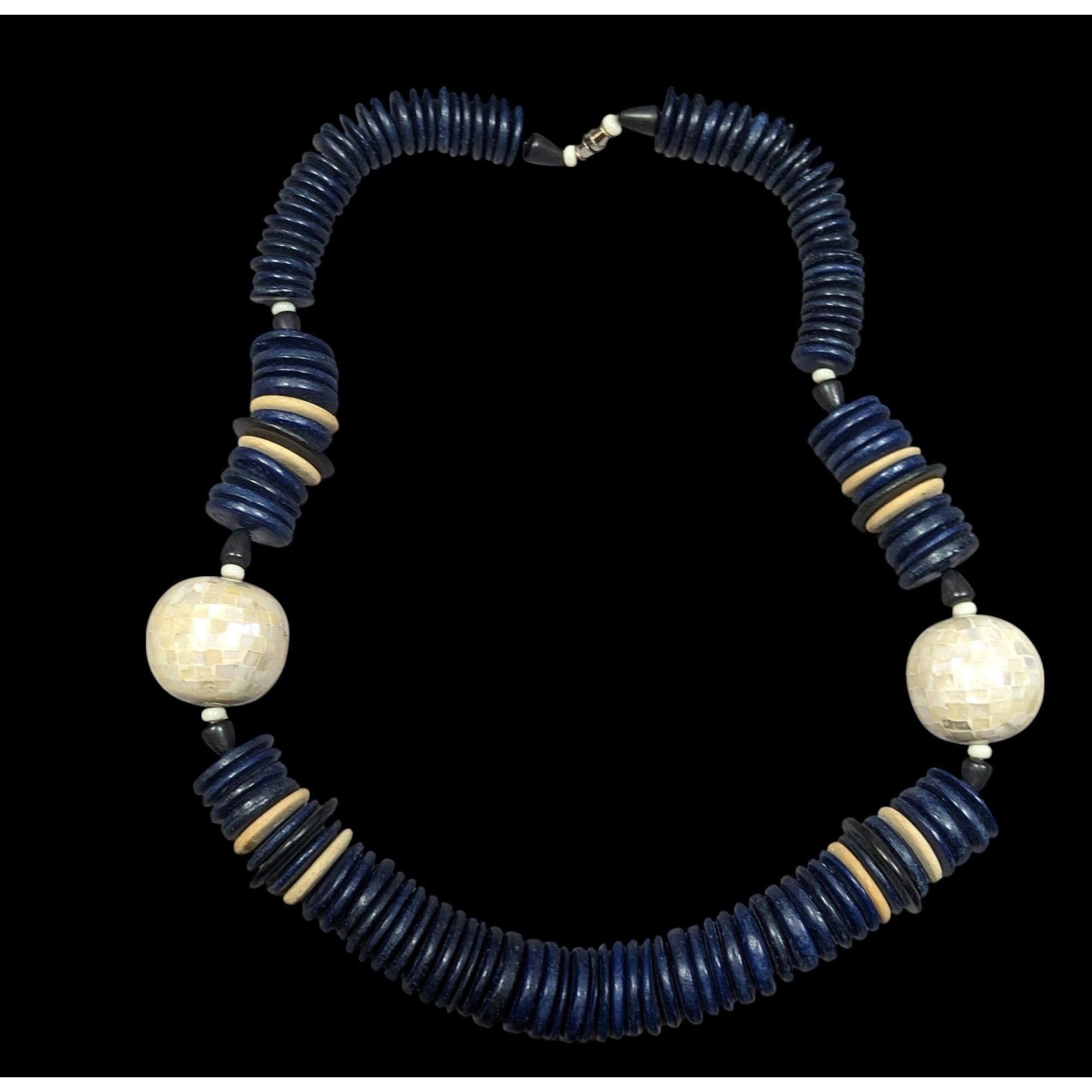 Other Vintage Chunky Blue Wooden Disc And Shell Beaded Necklace Size ONE SIZE - 1 Thumbnail