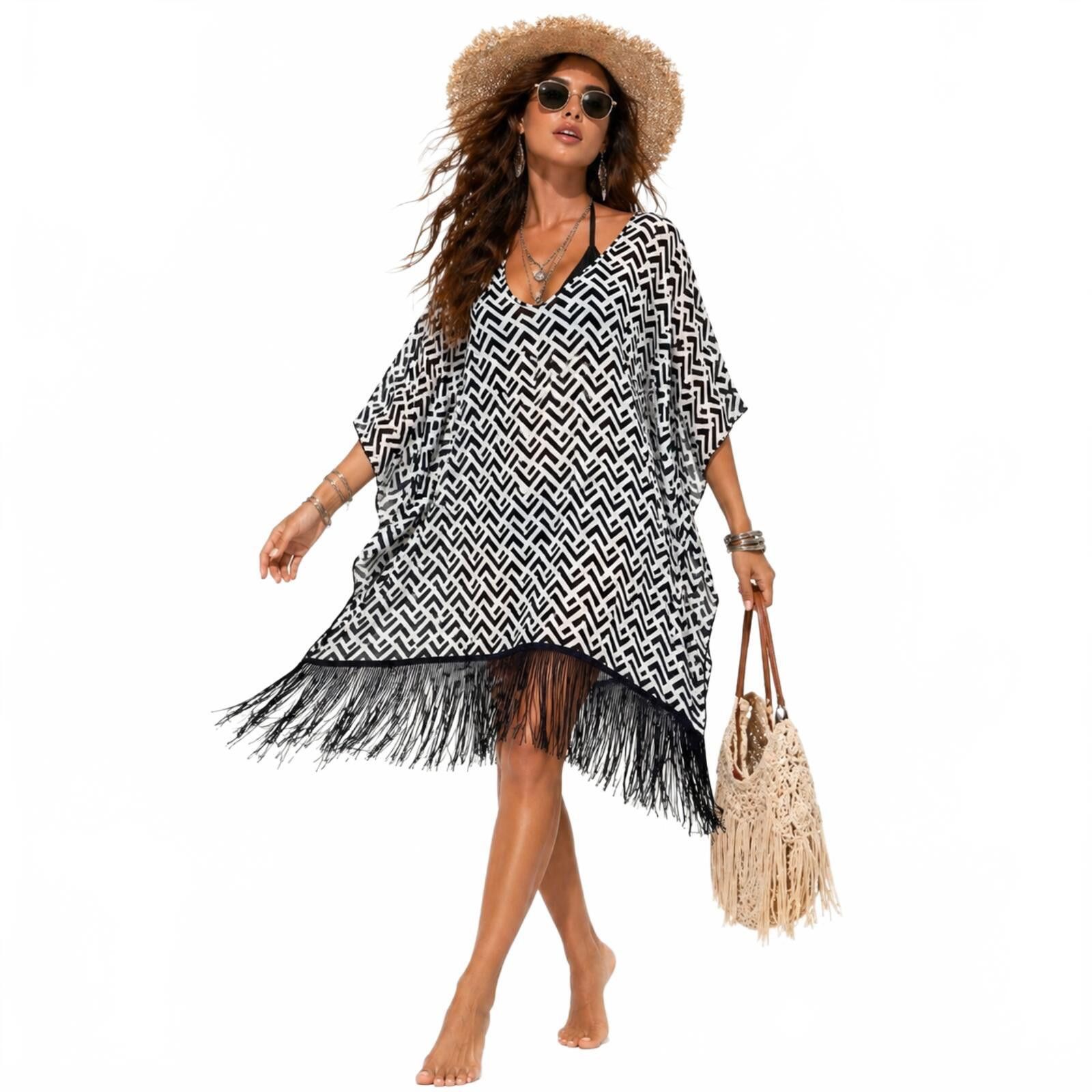 Other Navy Blue Boho Festival Beach/Swim Fringe Cover-Up Dress. Size ONE SIZE - 1 Thumbnail