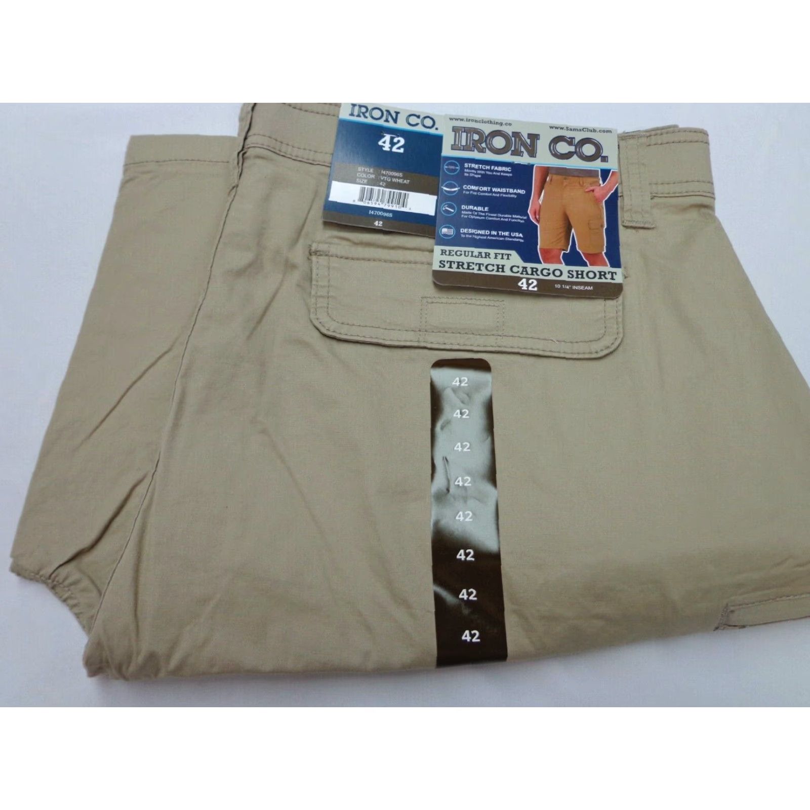 CO VINTAGE Iron Co Cargo Shorts Regular Fit Beige Cotton Blend Stretch 42 Men Cargo Shorts 42 Beige Vintage Wheat Regular Mens Casual Travel Workwear Size US 42 / EU 58 - 2 Thumbnail