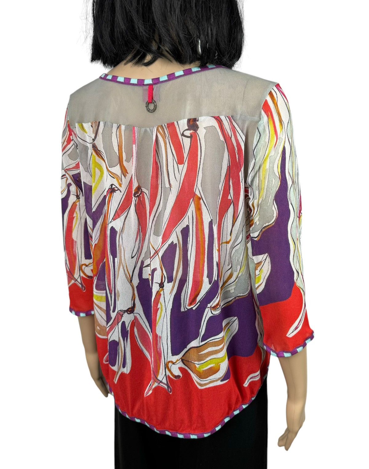 Designer Save The Queen Printed Nylon Blouse Mesh Trim size S Size S / US 4 / IT 40 - 7 Thumbnail