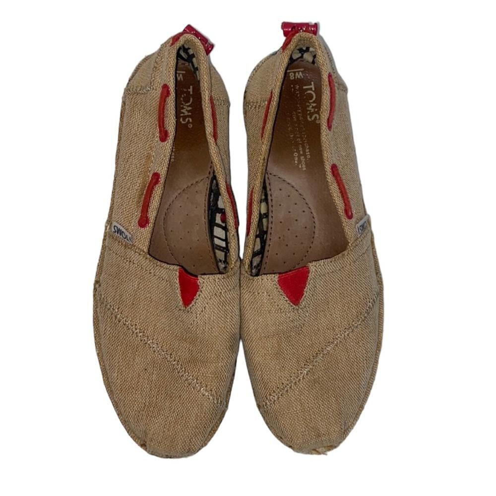 Toms Toms l Burlap Red Drawstring Slip-On Flats Size 8 Size US 8 / IT 38 - 2 Thumbnail