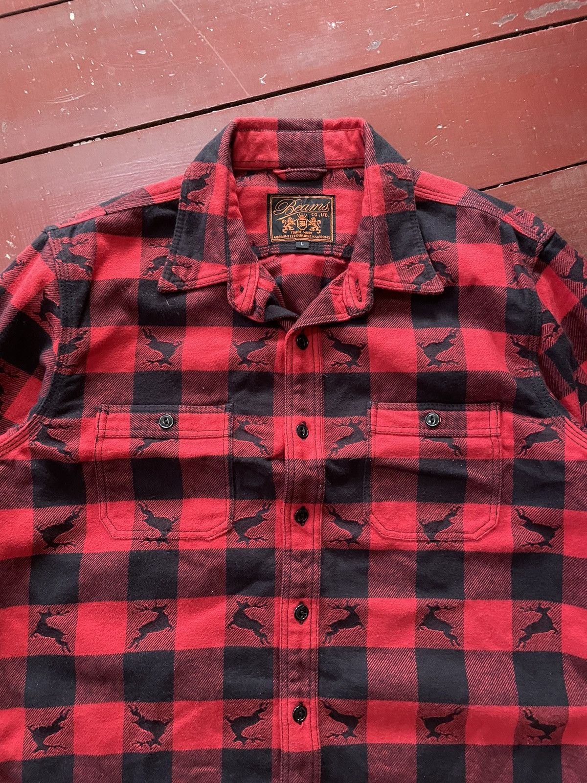 Beams Plus Beams Hard Cotton Red Tartan Deer Design Size US L / EU 52-54 / 3 - 6 Thumbnail