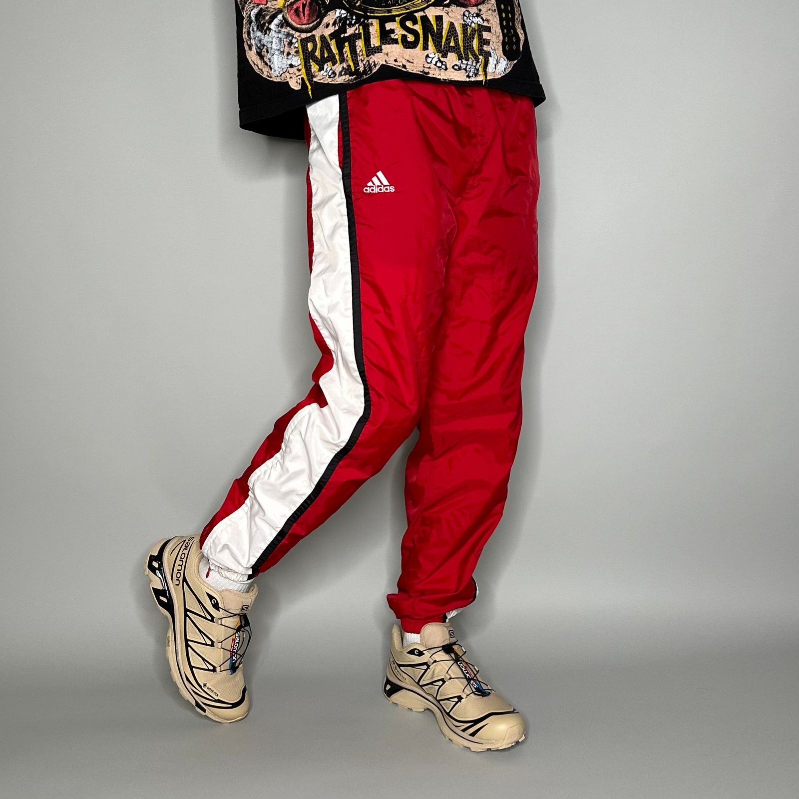 Adidas Crazy Vintage 90s Adidas Track Pants Red Nylon Joggers Grailed
