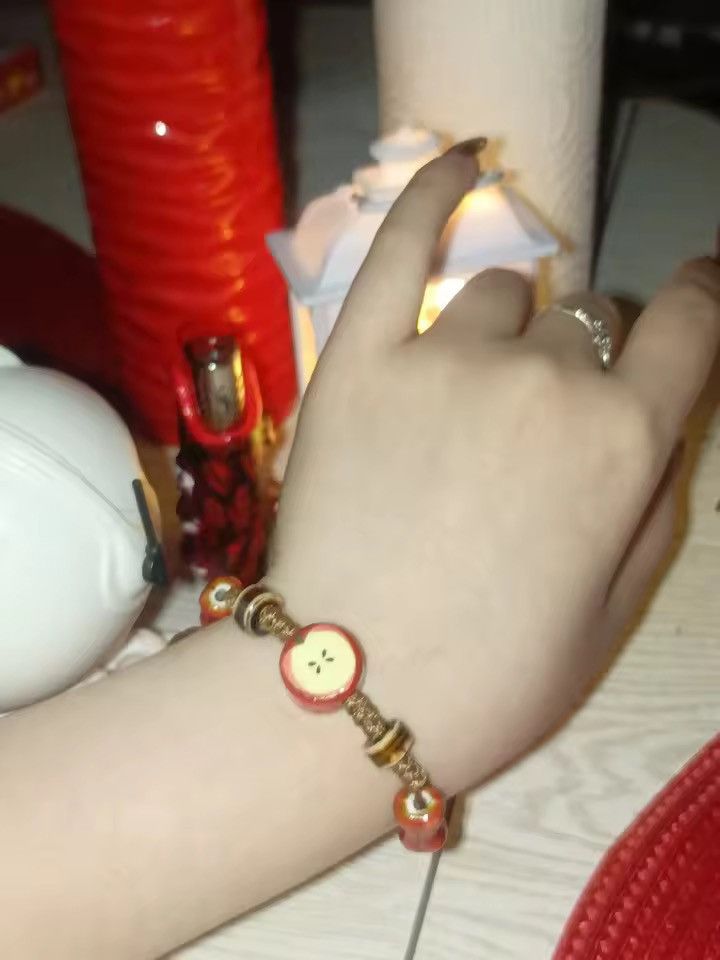 Jewelry Handmade Apple Ceramic Bracelet Adjustable Woven Cord Size ONE SIZE - 5 Thumbnail