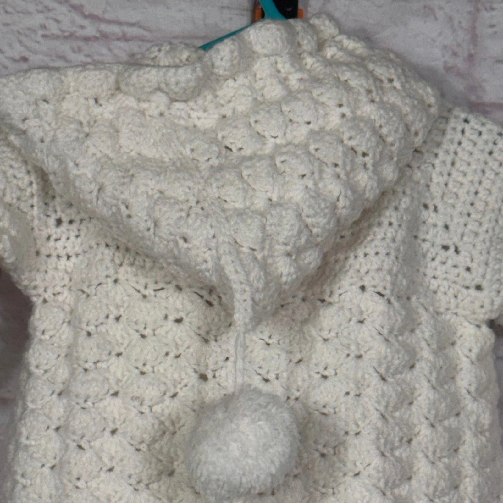 Other Handmade Crochet Baby Bunting with Hood and Pom Poms 0-6 Mos Size ONE SIZE - 6 Thumbnail