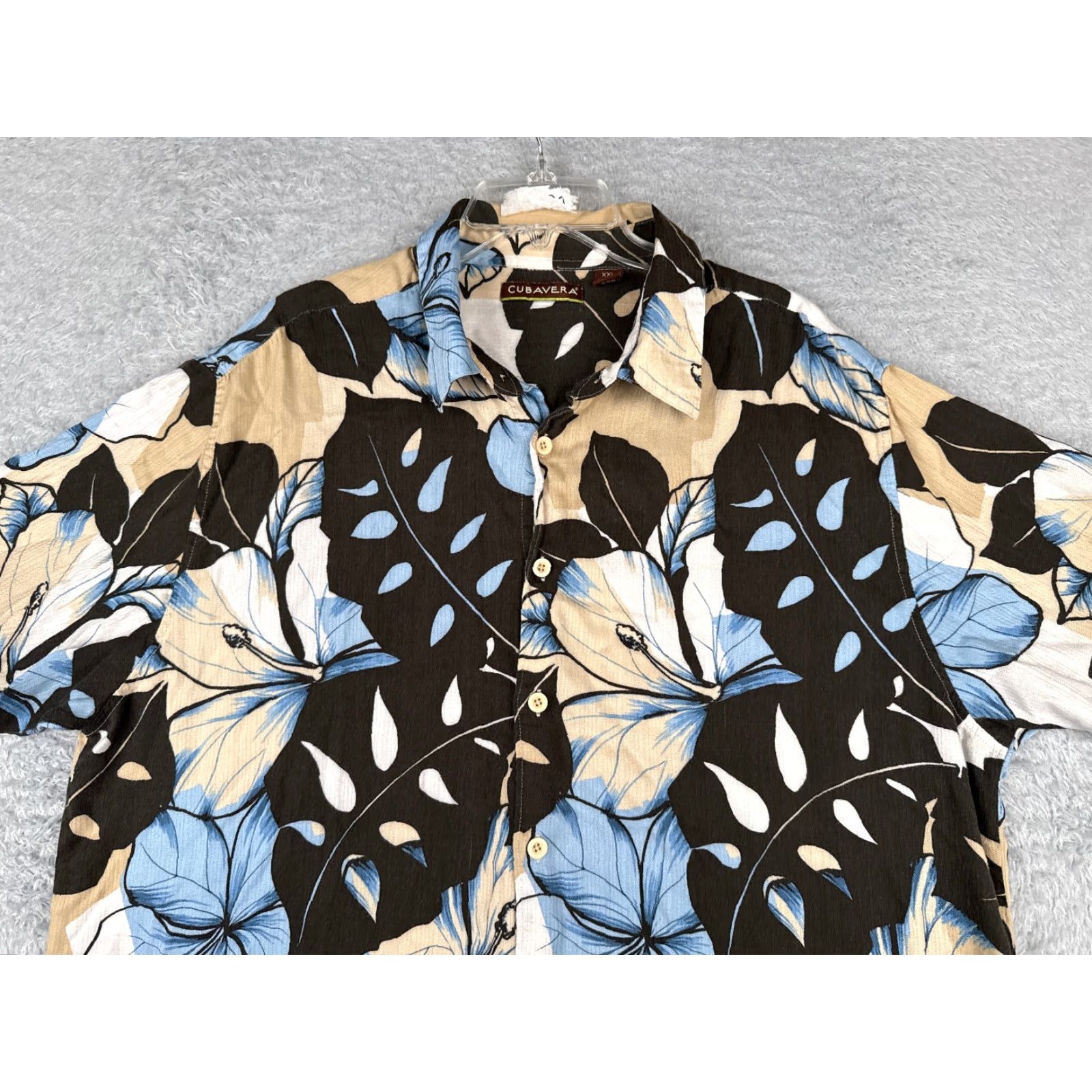 Cubavera CUBAVERA Shirt Men 2XL Floral Hawaiian Button Short Sleeve Rayon Beige Blue Casual Travel 90s? Wait. Size US XXL / EU 58 / 5 - 6 Thumbnail