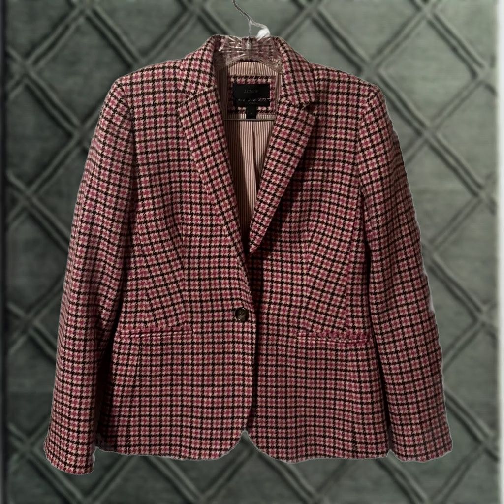 J.Crew J.CREW Blazer Women 4 Pink Houndstooth Wool Blend Lined One-Button Notch Lapel Regular Size Size S / US 4 / IT 40 - 1 Thumbnail