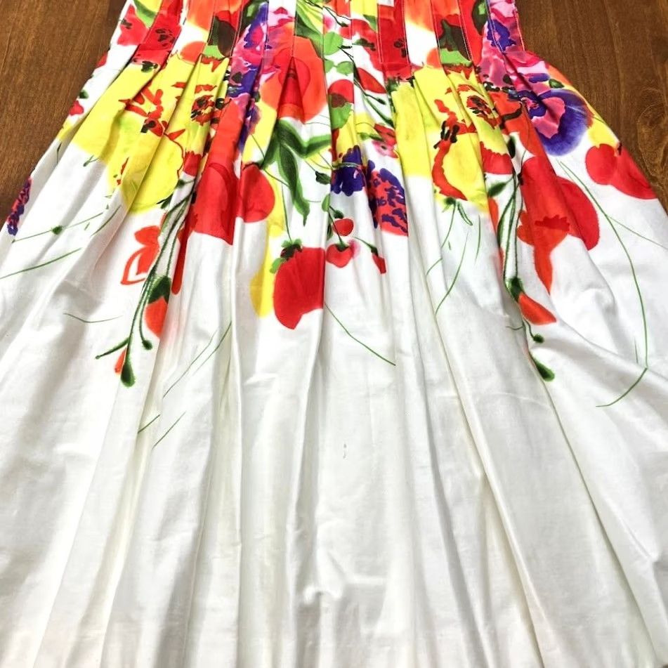 Vintage Eliza J White Floral Fit & Flare Dress Sleeveless V-Neck Size 4 Women's Knee Length Womens Size S / US 4 / IT 40 - 4 Thumbnail