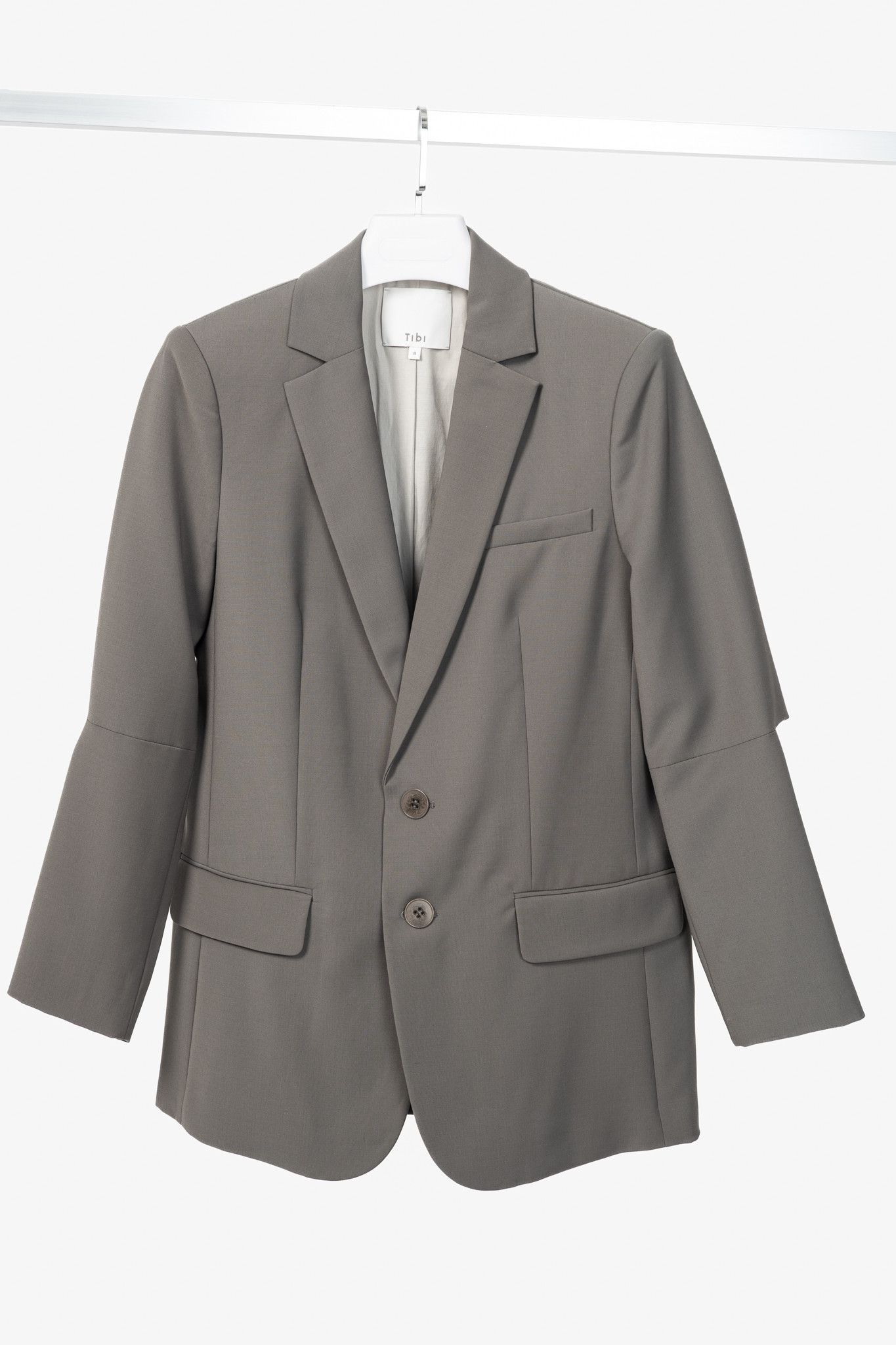 Tibi Tibi Marlon Dark Stone Tropical-Wool Cutout-Sleeve Blazer Size M / US 6-8 / IT 42-44 - 1 Thumbnail
