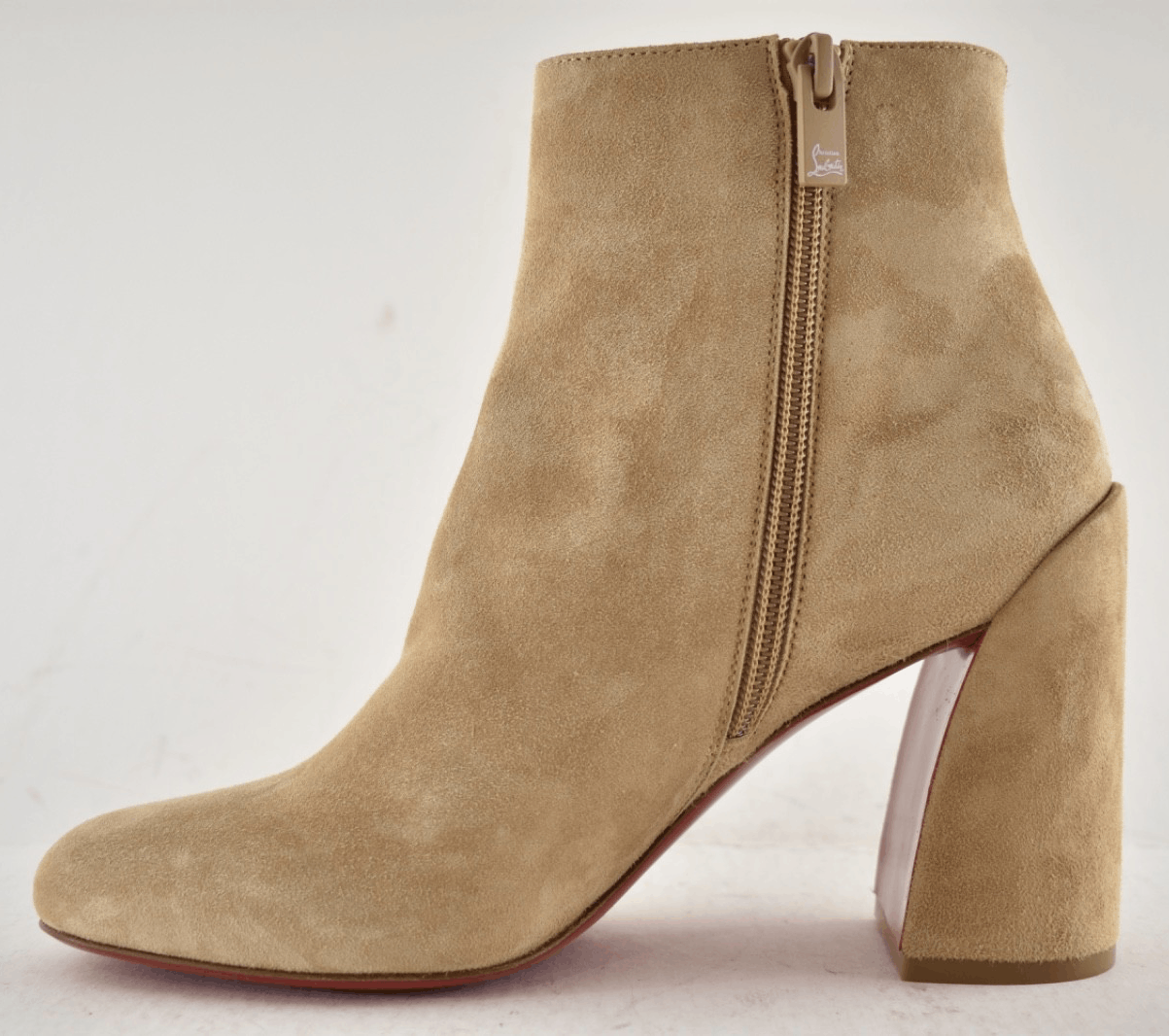 Christian Louboutin Turela 85 Lionne Beige Suede Short Ankle Block Heel Boot 41 Size US 11 / IT 41 - 10 Thumbnail