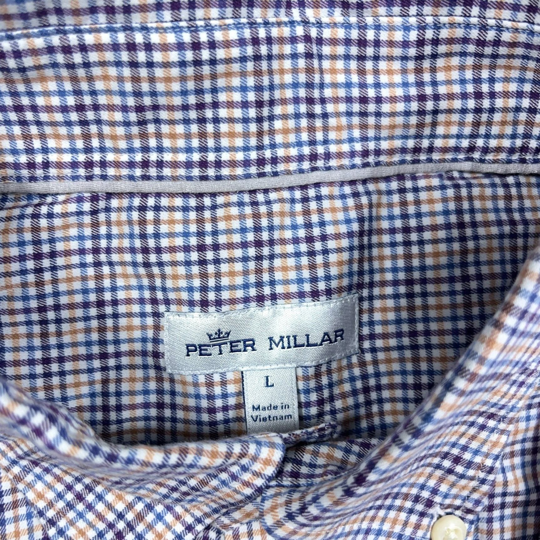 Peter Millar Peter Millar Shirt Men Large Blue Orange Plaid Button Up Tattersall Pocket Dress Size 42R - 5 Thumbnail