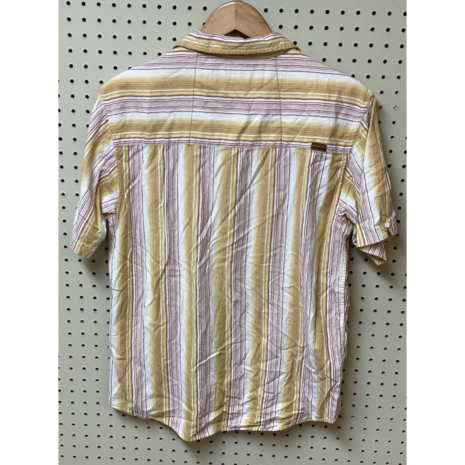 Prana Prana Mens Medium Gold Stripe Textured Short Sleeve Shirt Cotton Blend M Size US M / EU 48-50 / 2 - 2 Thumbnail