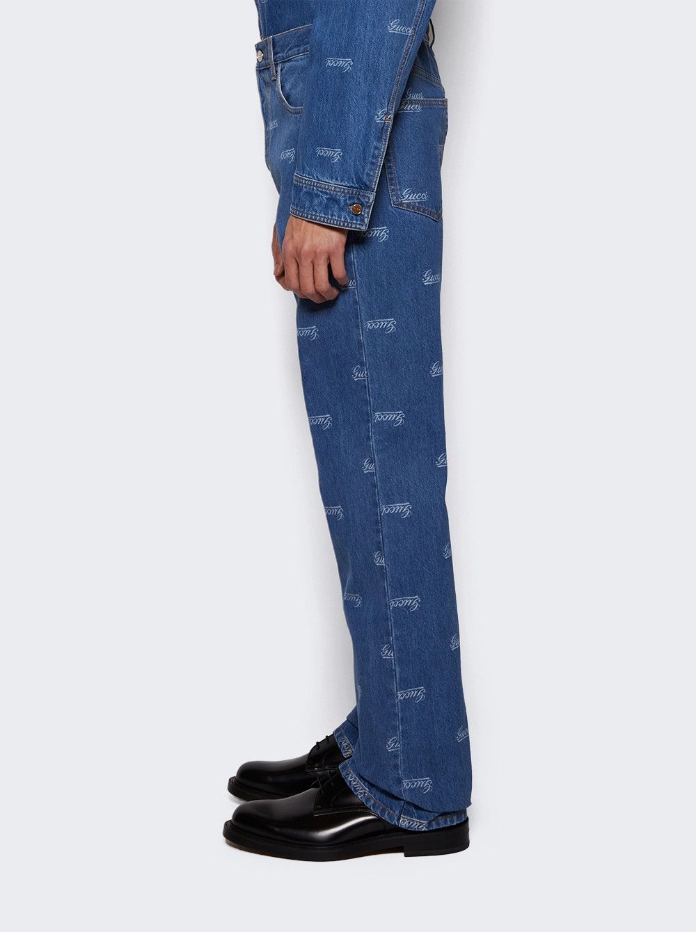 Gucci o1loc1c0925 Denim Pant With Lasered Gucci Details in Blue Size US 32 / EU 48 - 3 Thumbnail