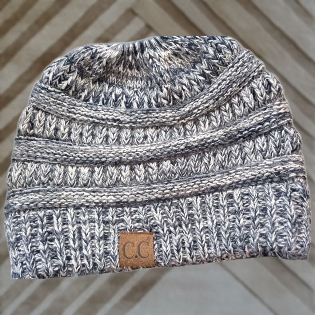 Vintage C.C Exclusives Beanie Hat One Size Black Acrylic Knit Ponytail Hole Logo Women Winter Size ONE SIZE - 1 Thumbnail