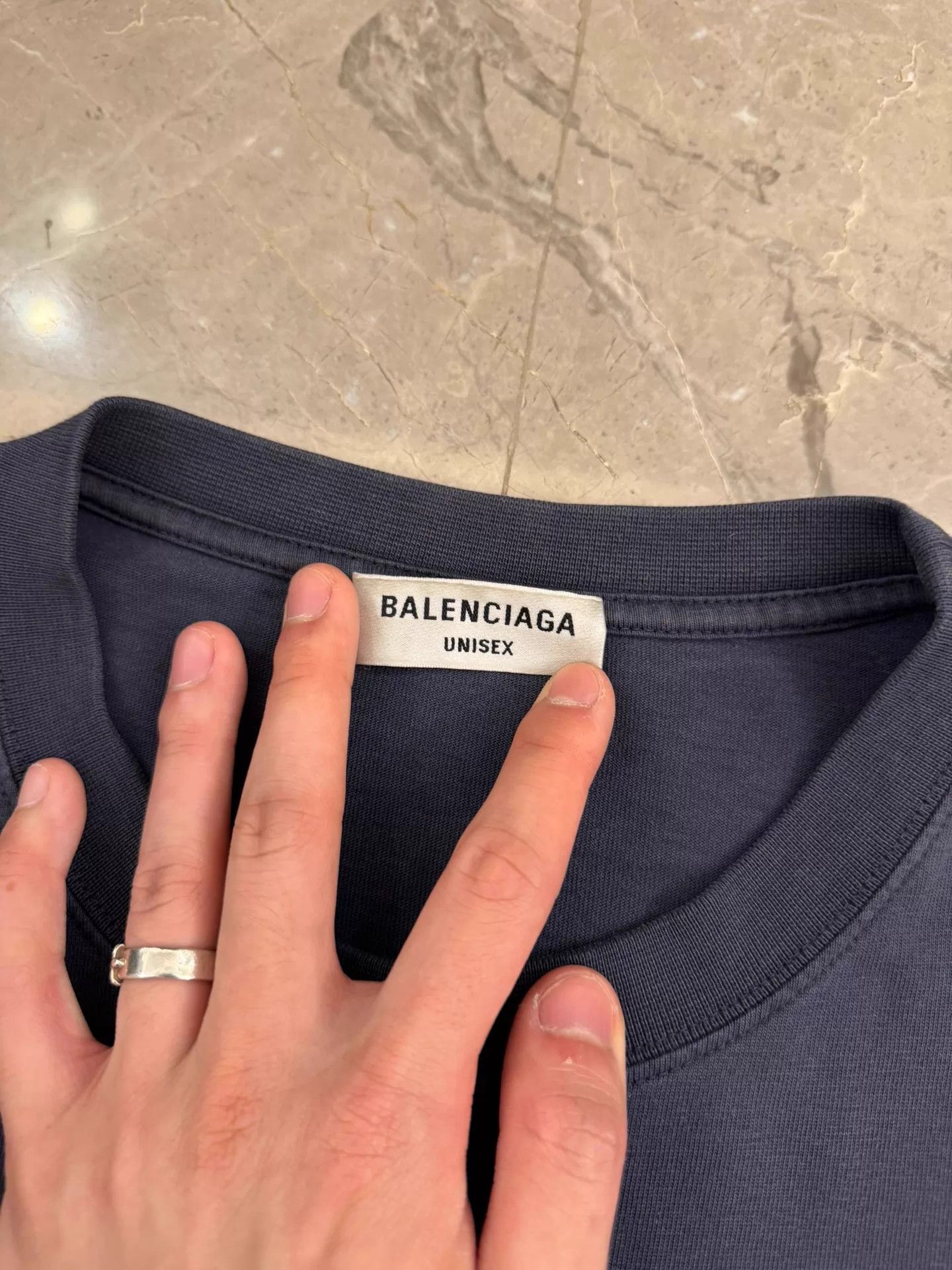 Balenciaga Balenciaga 22ss Deep Navy Vintage Royal Wheat Logo SS Tee L Size US L / EU 52-54 / 3 - 5 Thumbnail