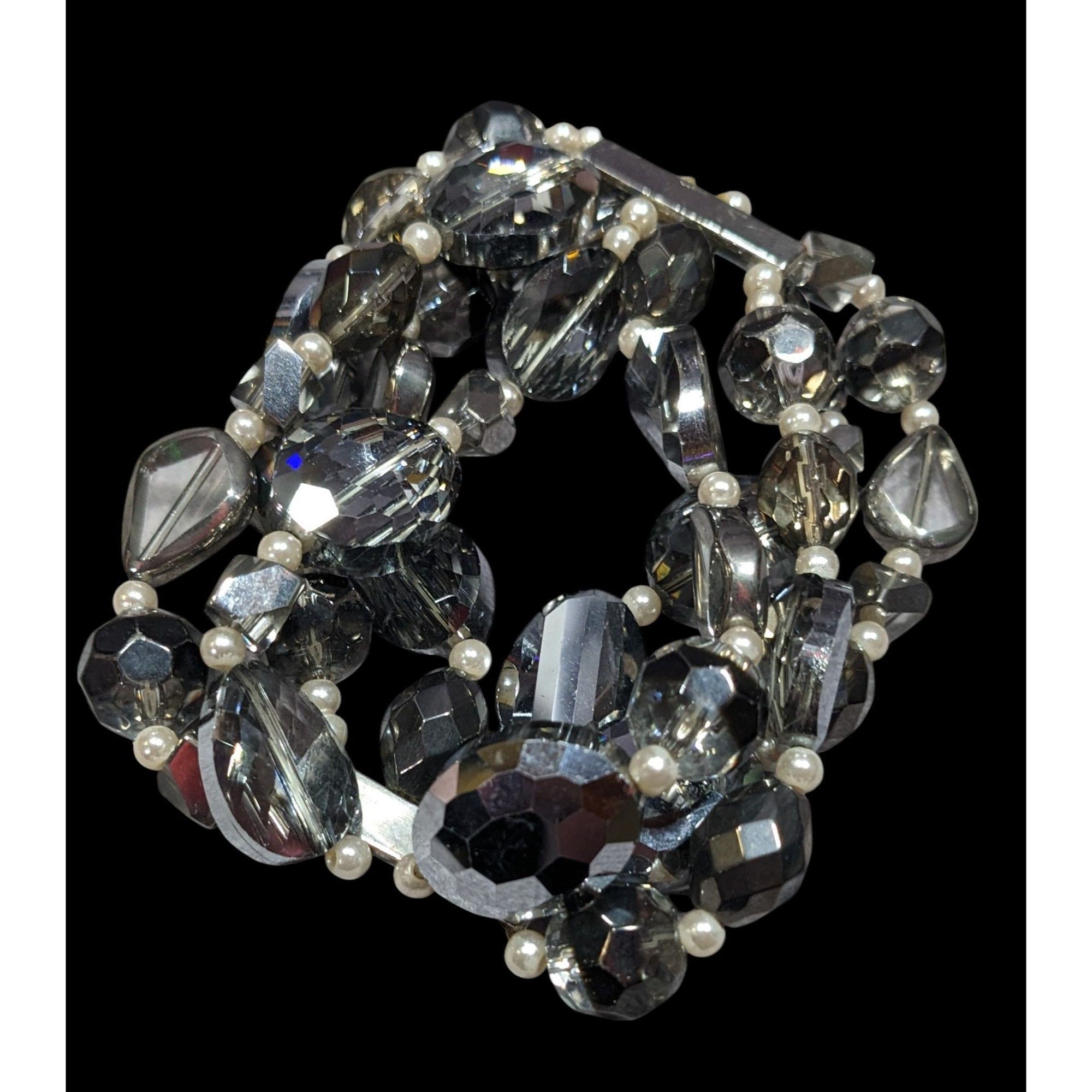 Other Elegant Smokey Glass And Faux Pearl Layered Beaded Stretch B Size ONE SIZE - 3 Thumbnail