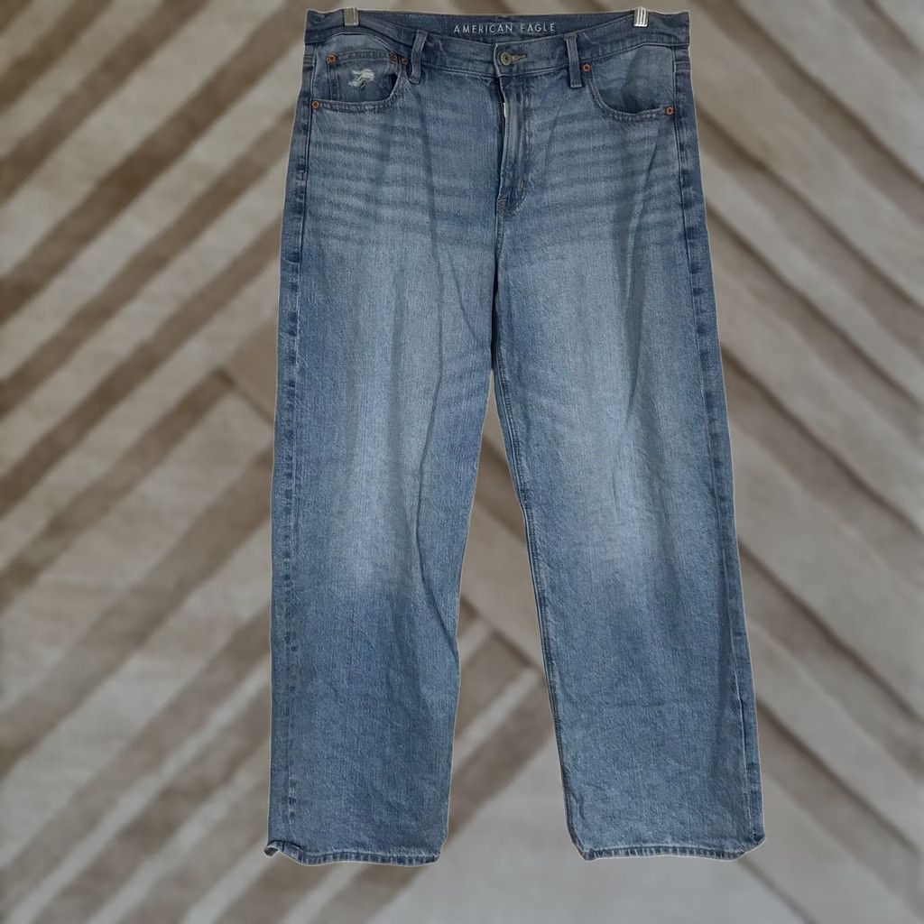 Vintage American Eagle Strigid Jeans High Rise Wide Leg Light Wash Blue 12 Regular Women Size 34" / US 12 / IT 48 - 1 Thumbnail