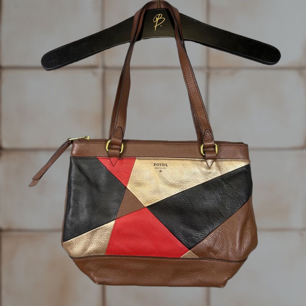 Fossil Fossil Patchwork Leather Small Shopper Bag Tote ZB6702995 68 Women One size Brown Leather Shoulder Bag Gift/Shopper Womens Size ONE SIZE - 1 Thumbnail