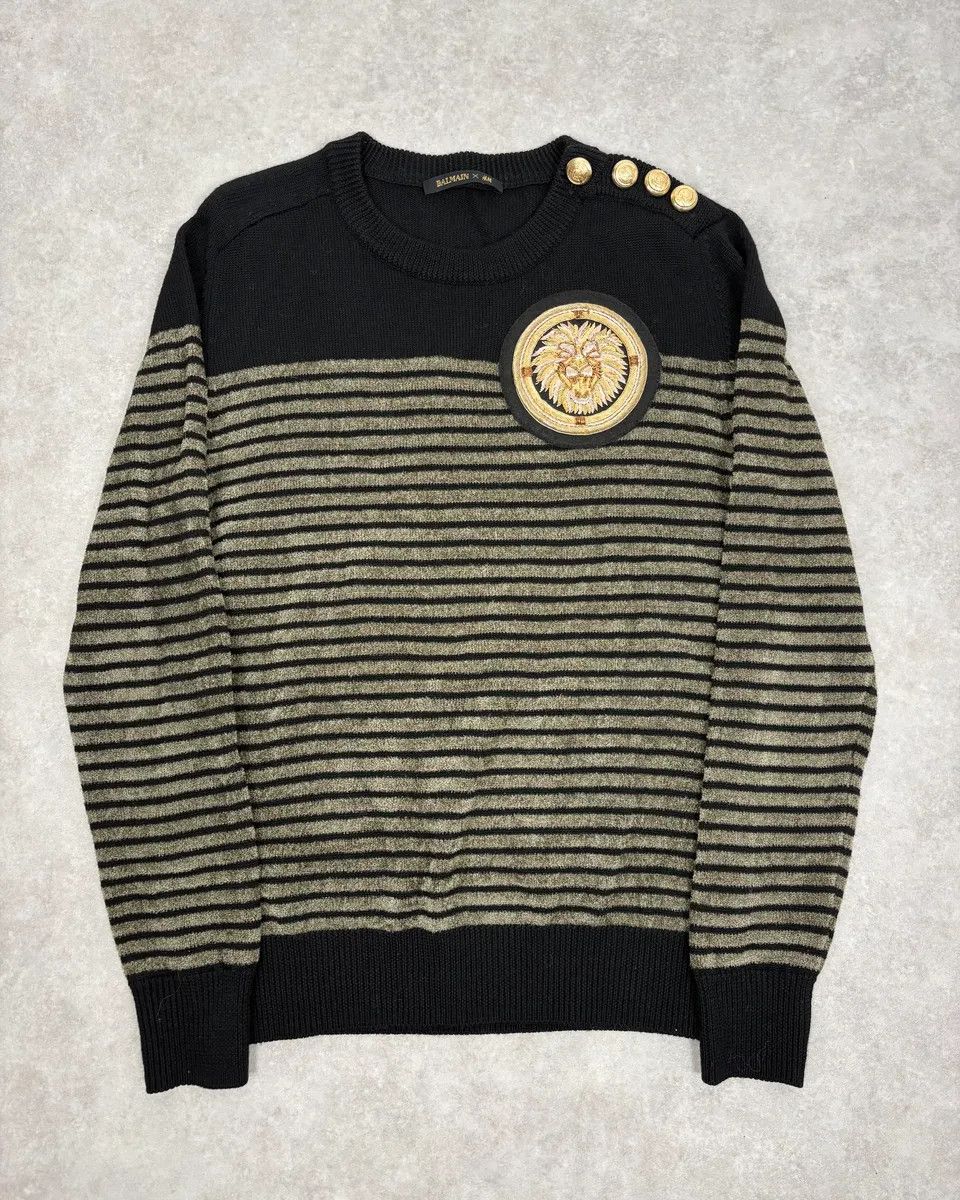 Balmain 2015 Balmain H&M Striped Signature Buttoned Sweater Size US M / EU 48-50 / 2 - 1 Thumbnail