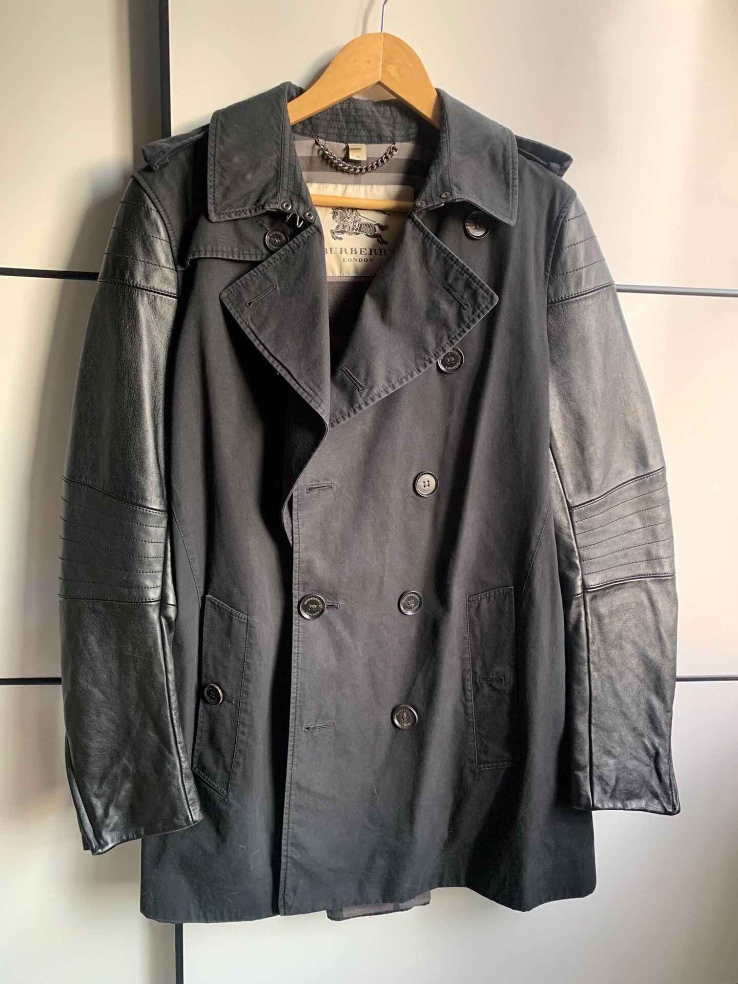 Burberry Burberry Black Leather Patch Trench Coat Size US M / EU 48-50 / 2 - 1 Thumbnail