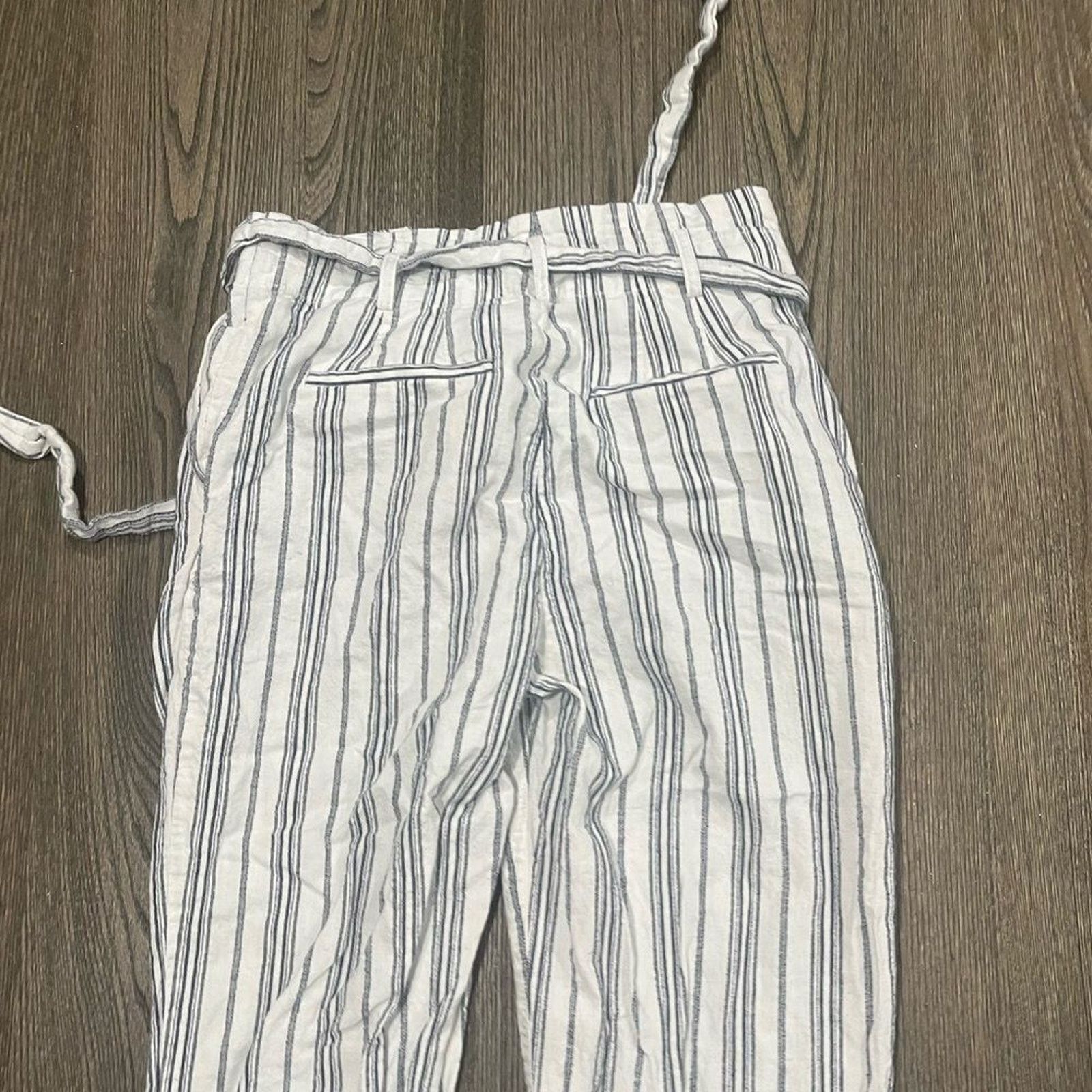 Madewell Madewell Linen Cotton Paperbag Pants White Striped Size 4 Size 27" / US 4 / IT 40 - 7 Thumbnail