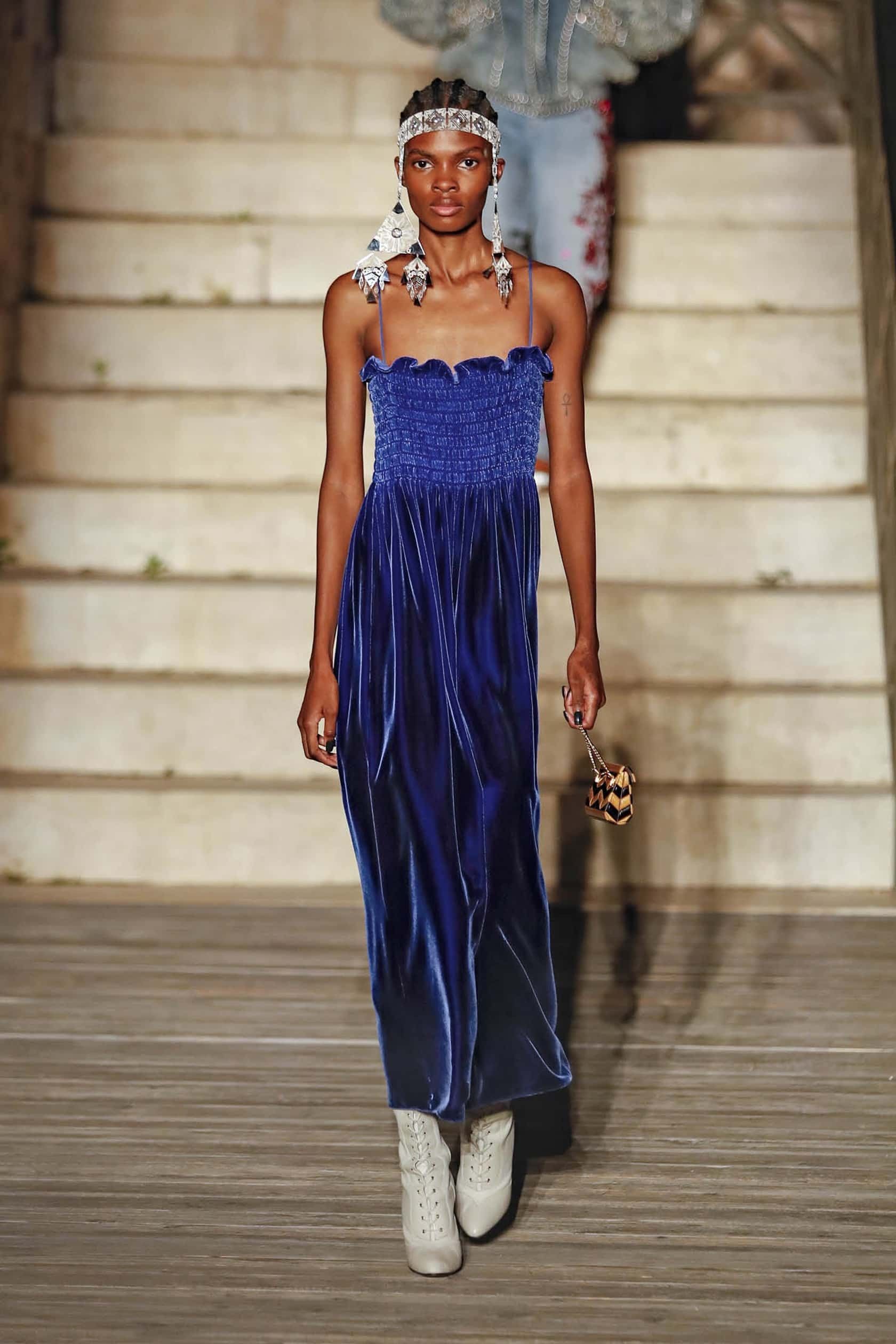 Gucci o1s1wg111025 Long Velvet Dress in Blue Size S / US 4 / IT 40 - 2 Thumbnail