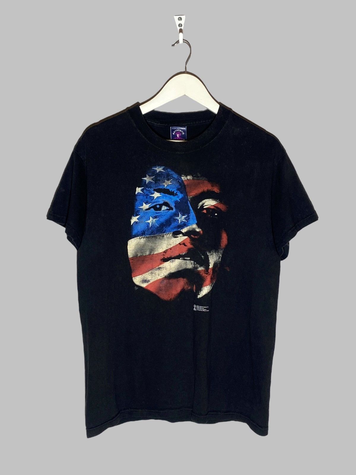 Band Tees × Jimi Hendrix × Vintage Vintage 2000 Jimi Hendrix Big Face USA Flag Graphic T-shirt Size US M / EU 48-50 / 2 - 1 Thumbnail