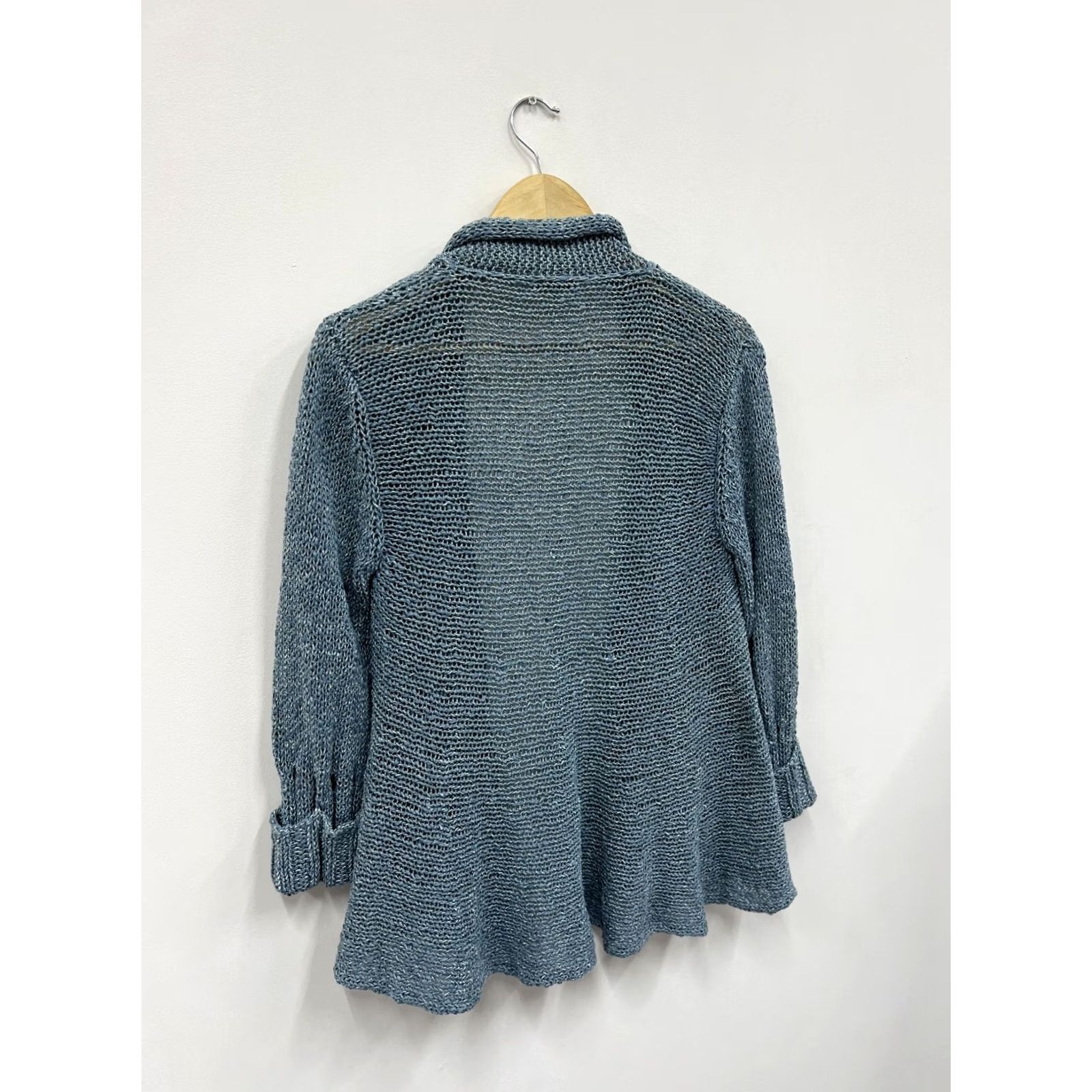 Vintage OSKA Knit Cardigan Sweater Open Front Wmns Size 3 Blue Silver Cardigan Womens Knit Open Front Cotton Polyamide Viscosa Knit Sleeve Long Size XS / US 0-2 / IT 36-38 - 6 Thumbnail