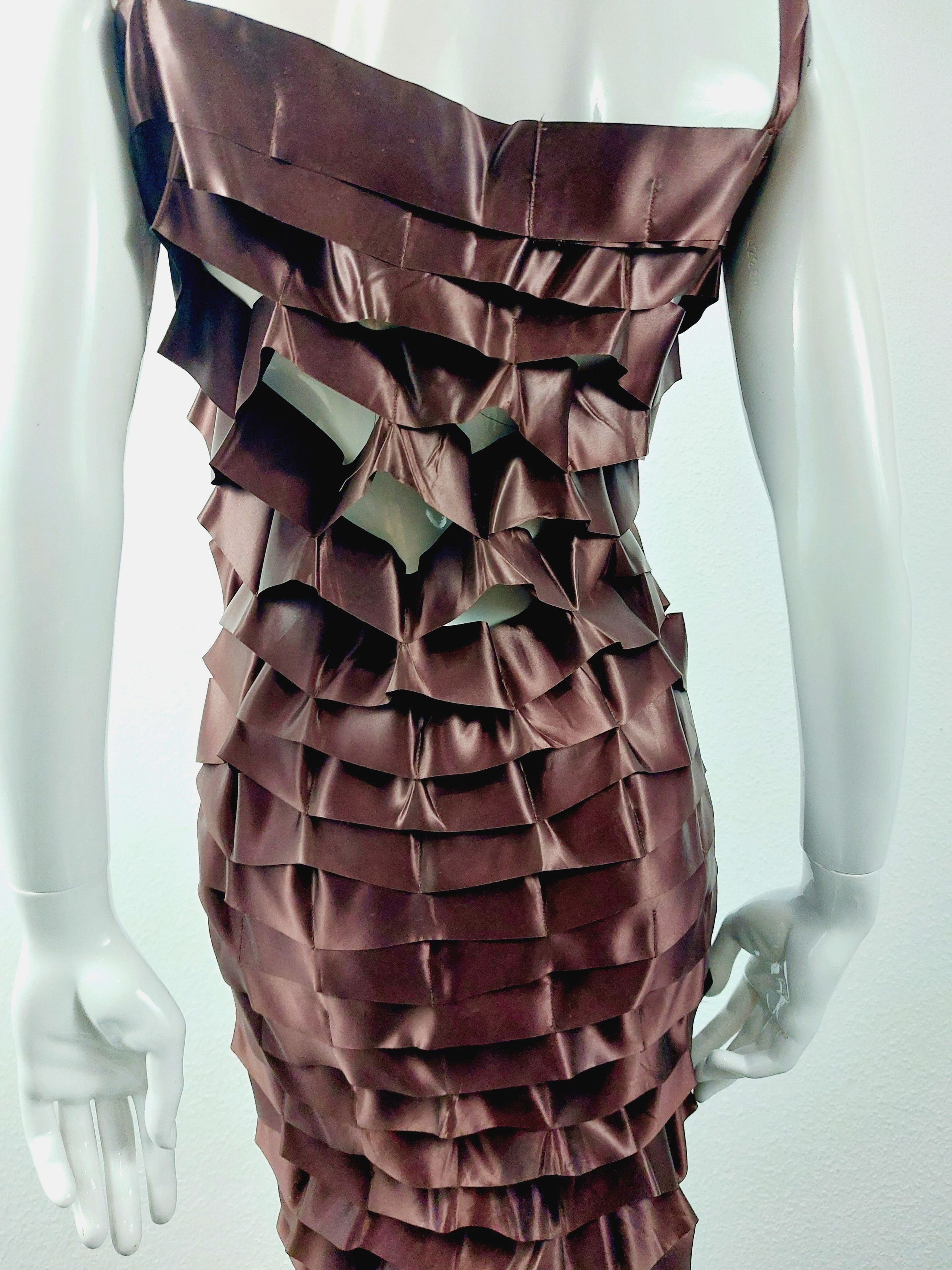 Issey Miyake Vintage Issey Miyake Bronze Satin Ribbon Cage Dress, 1990s Size XS / US 0-2 / IT 36-38 - 14 Thumbnail