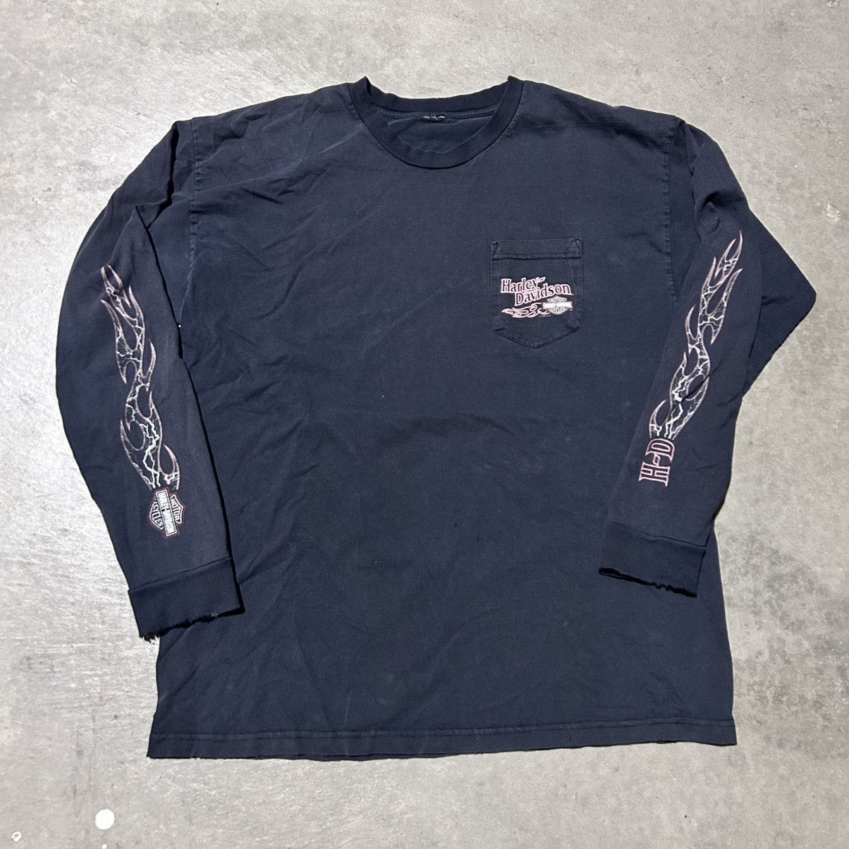 Harley Davidson Vintage Harley Davison flame lightning long sleeve shirt Size US XL / EU 56 / 4 - 1 Thumbnail