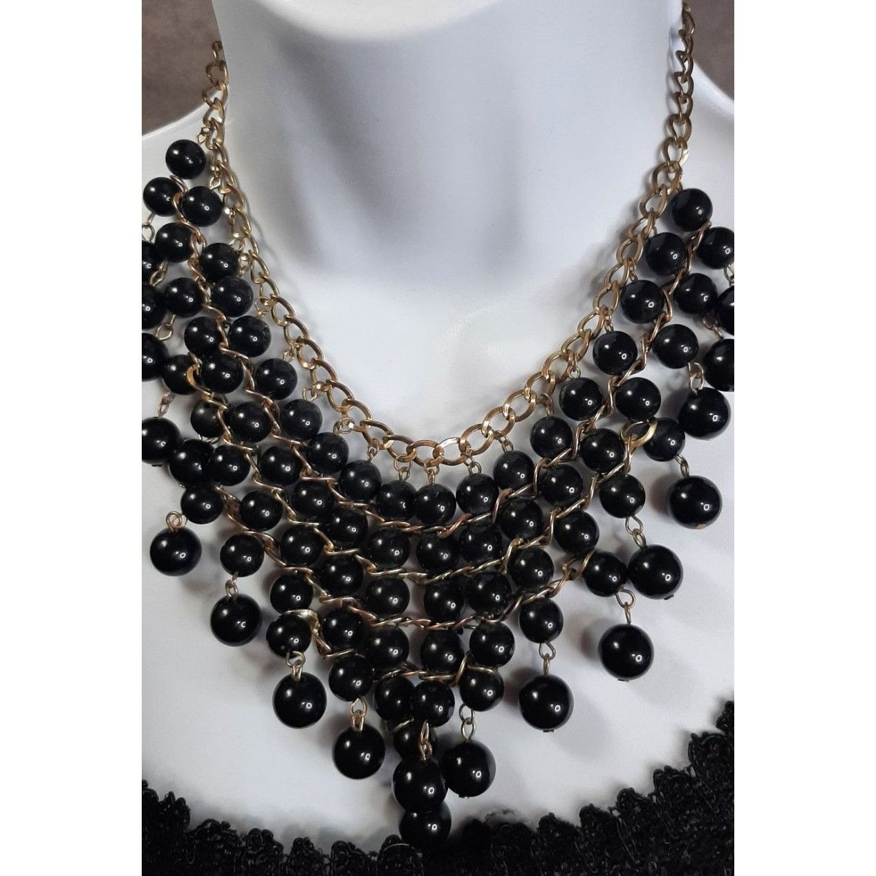 Other Chunky Glam Goth Black Beaded Statement Necklace Size ONE SIZE - 1 Thumbnail