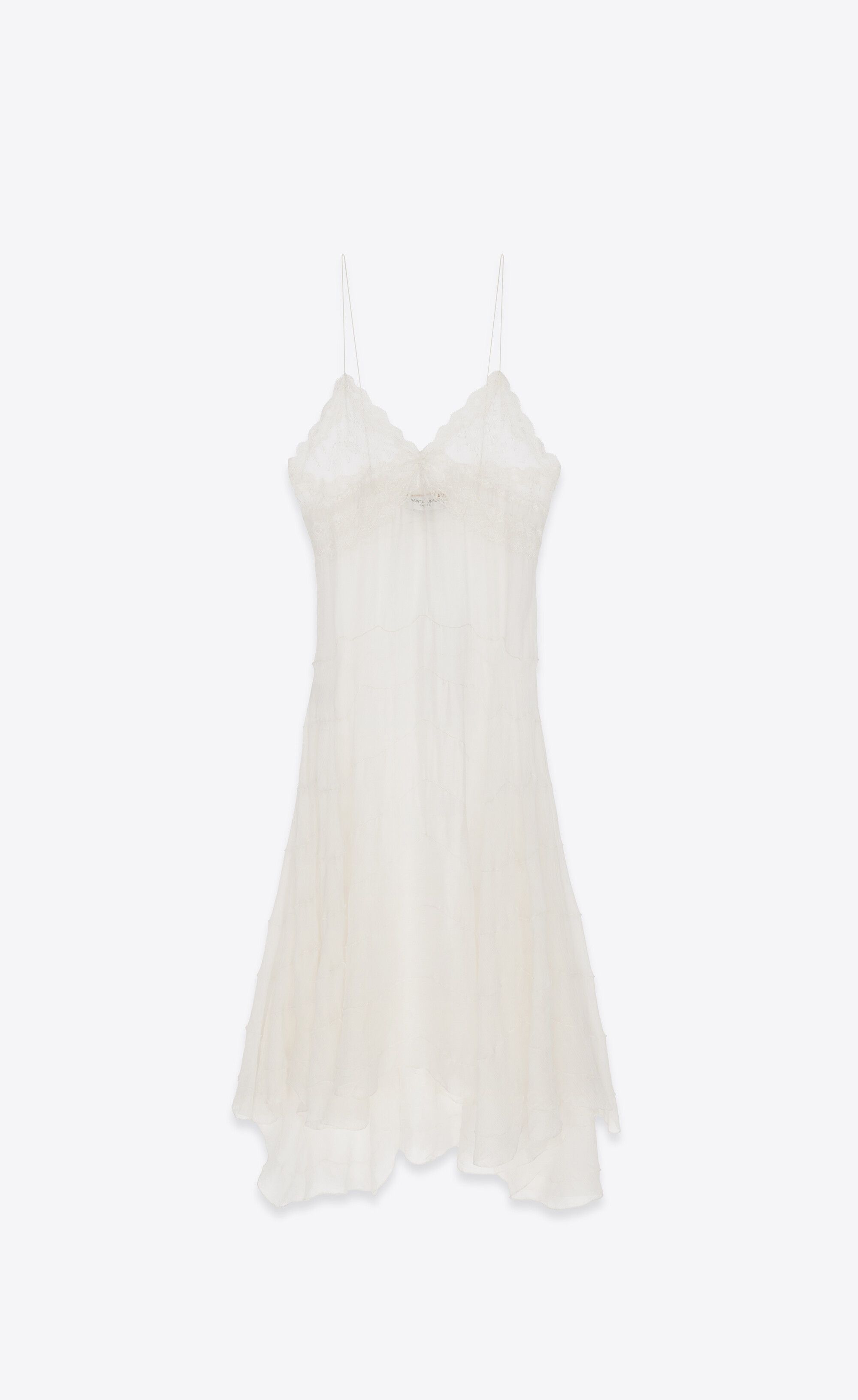 Saint Laurent Paris o1s1wg111024 Crepe Muslin Midi Dress in White Size M / US 6-8 / IT 42-44 - 1 Thumbnail