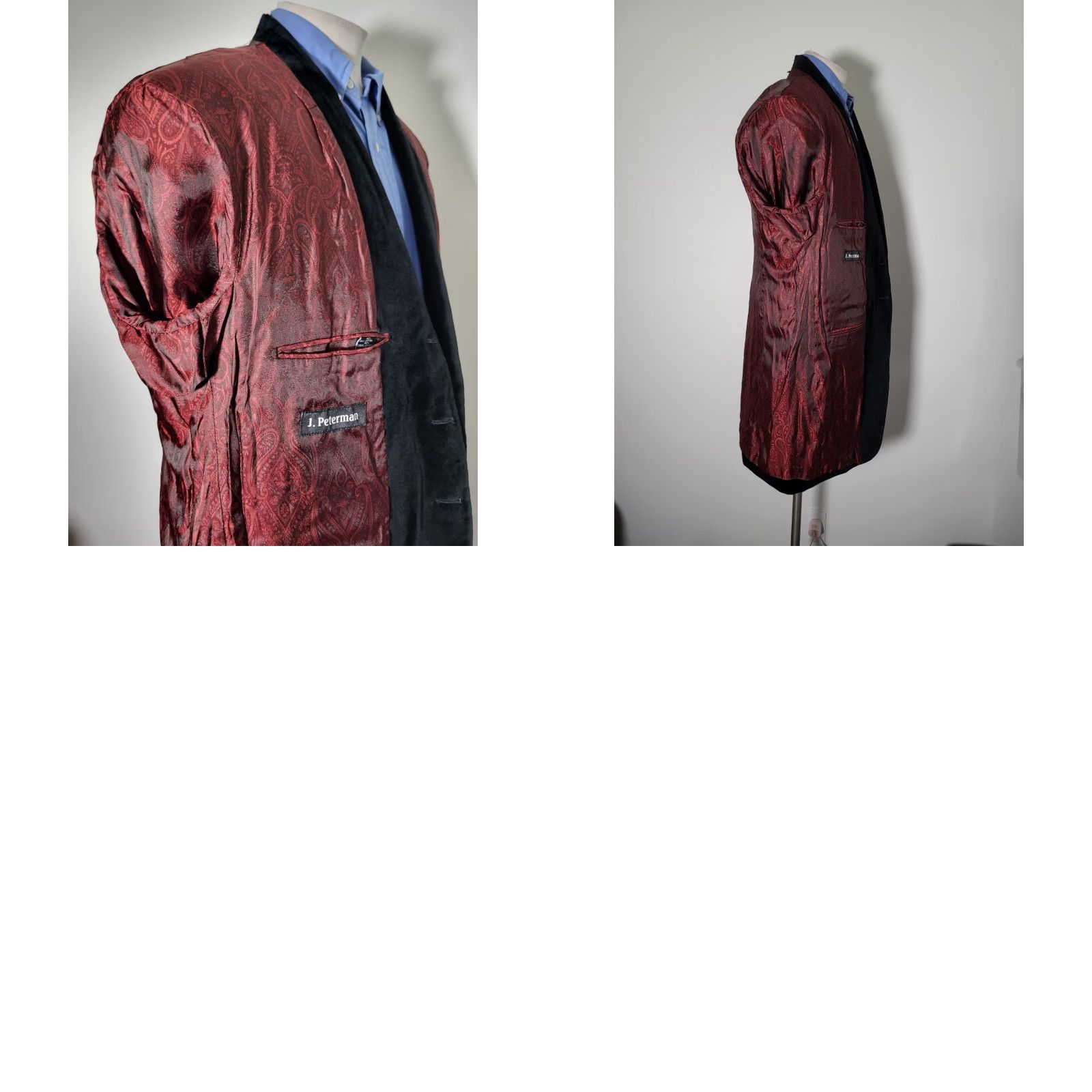 Velour VINTAGE J. PETERMAN Blk red Steampunk Frock velour velvet Blazer Coat Jacket Men 44R Size 44R - 10 Thumbnail