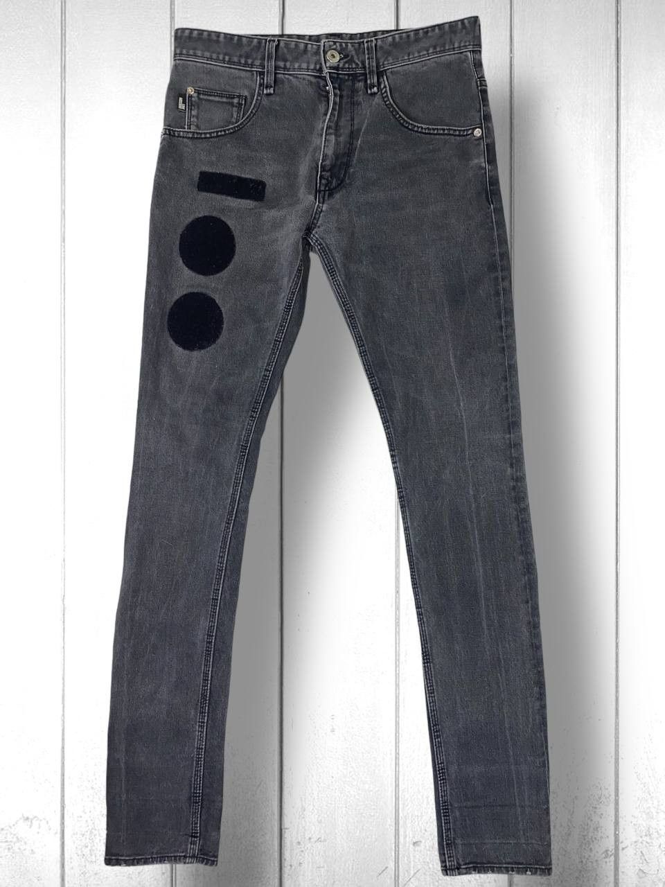 image of Avant Garde x Moschino Archical Y2K Moschino Logo Patchwork Denim Pants Jeans in Denim Grey/Black (