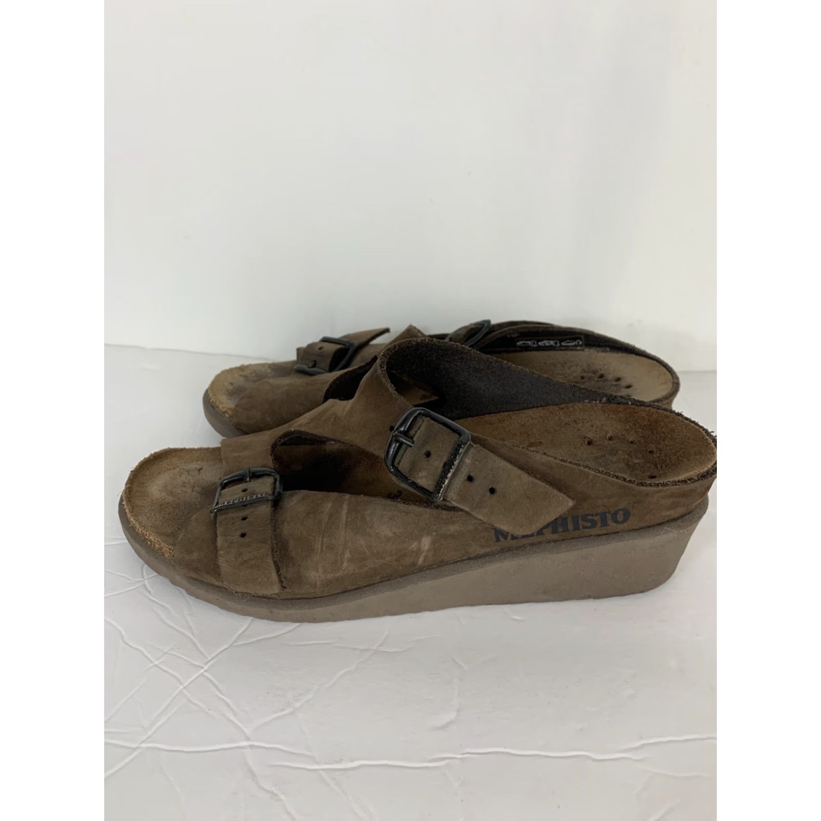 Mephisto Mephisto Sandal Womens 36 Leather Double Buckle Brown Wedge Slip-On Shoes Men? Size US 6 / IT 36 - 4 Thumbnail