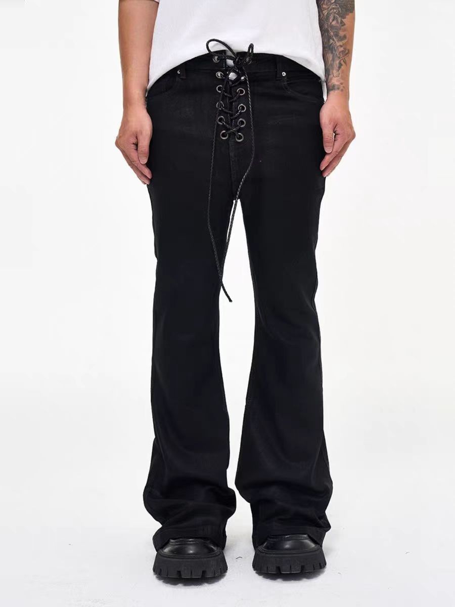 Japanese Brand × Jean High Street Strappy Drawstring Coated Micro Flare Jeans Size US 30 / EU 46 - 2 Thumbnail