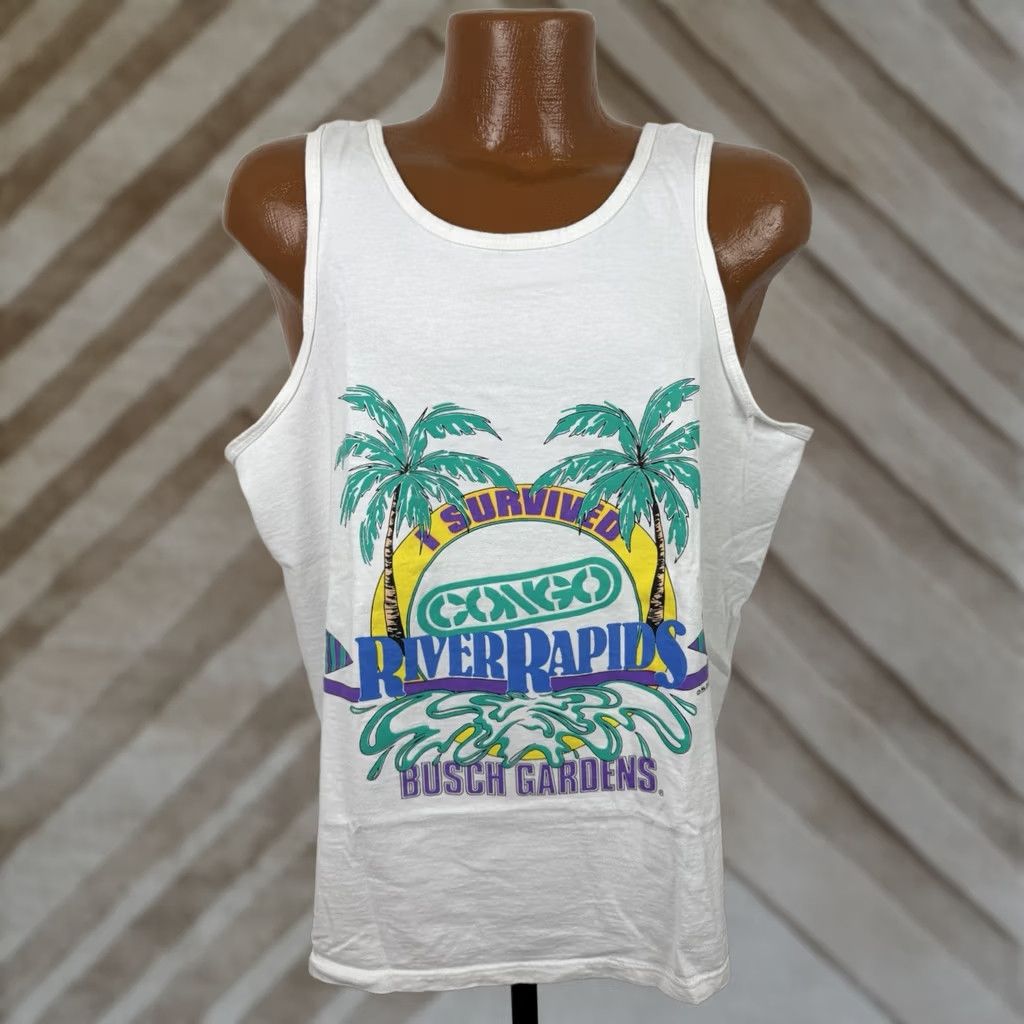 Vintage VINTAGE Busch Gardens Tank Top Large Mens 90s Florida Beach Vaporwave White Size US L / EU 52-54 / 3 - 1 Thumbnail